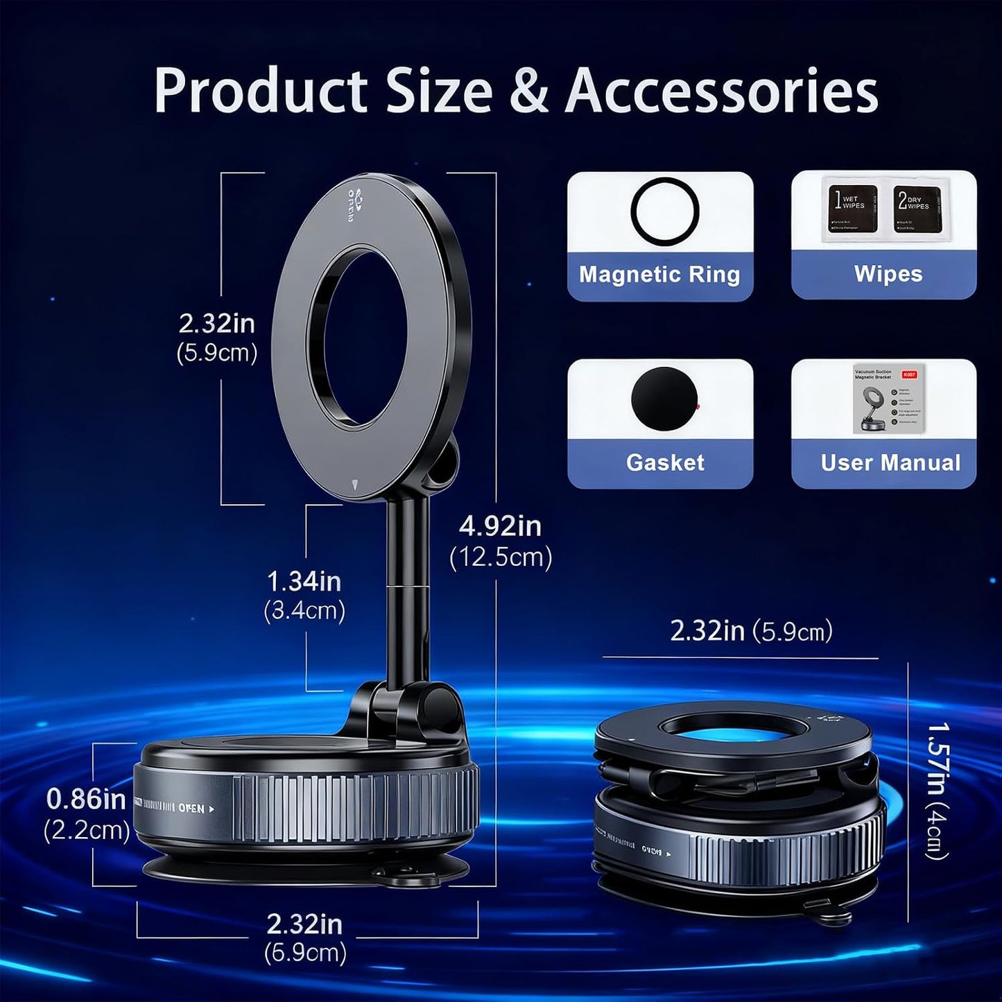 AntoFlash 360 Vacuum Magnetic Car Phone Holder for Your Car, Adjustable Car Phone Mount, Foldable Car Mount