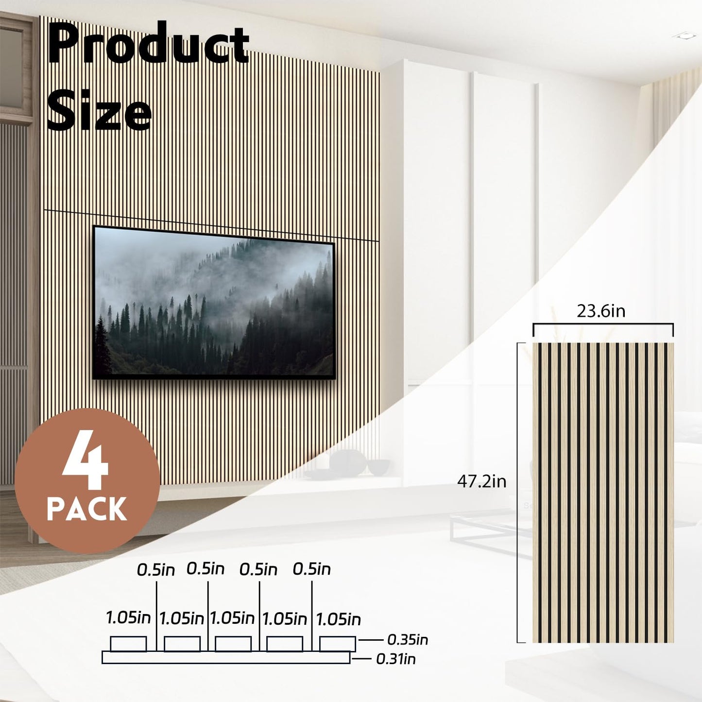 RITOLLO 4 Pack Wood Panels for Wall - 47.2"×23.6" Wood Slat Acoustic Panels for Wall, Soundproof Panels, 3D Fluted Panels for Interior Wall Decor (Natural Oak)