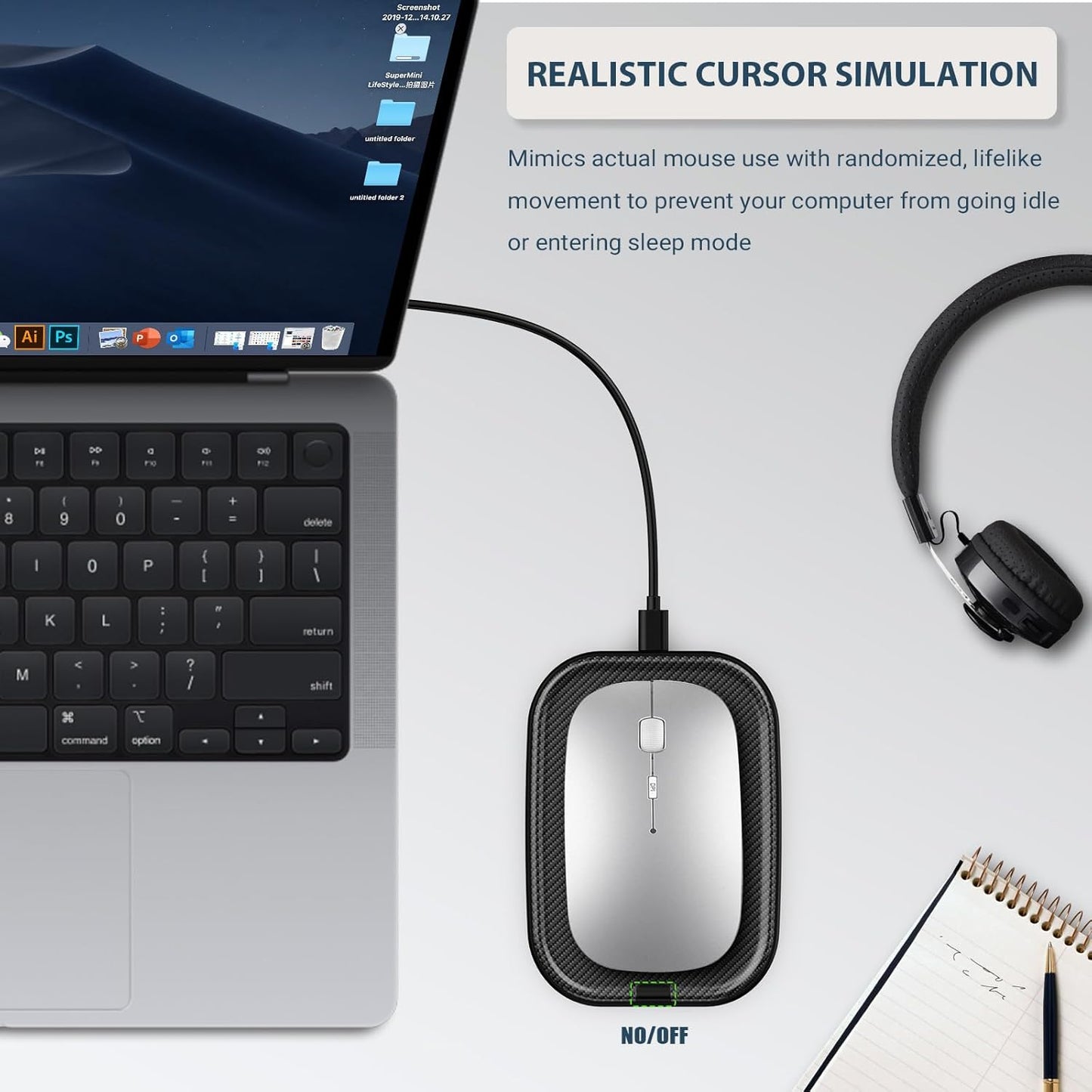 Yonktoo Mouse Jiggler Undetectable Ultra Slim Mouse Mover with Realistic Movement, No Software Needed, Keeps Your PC