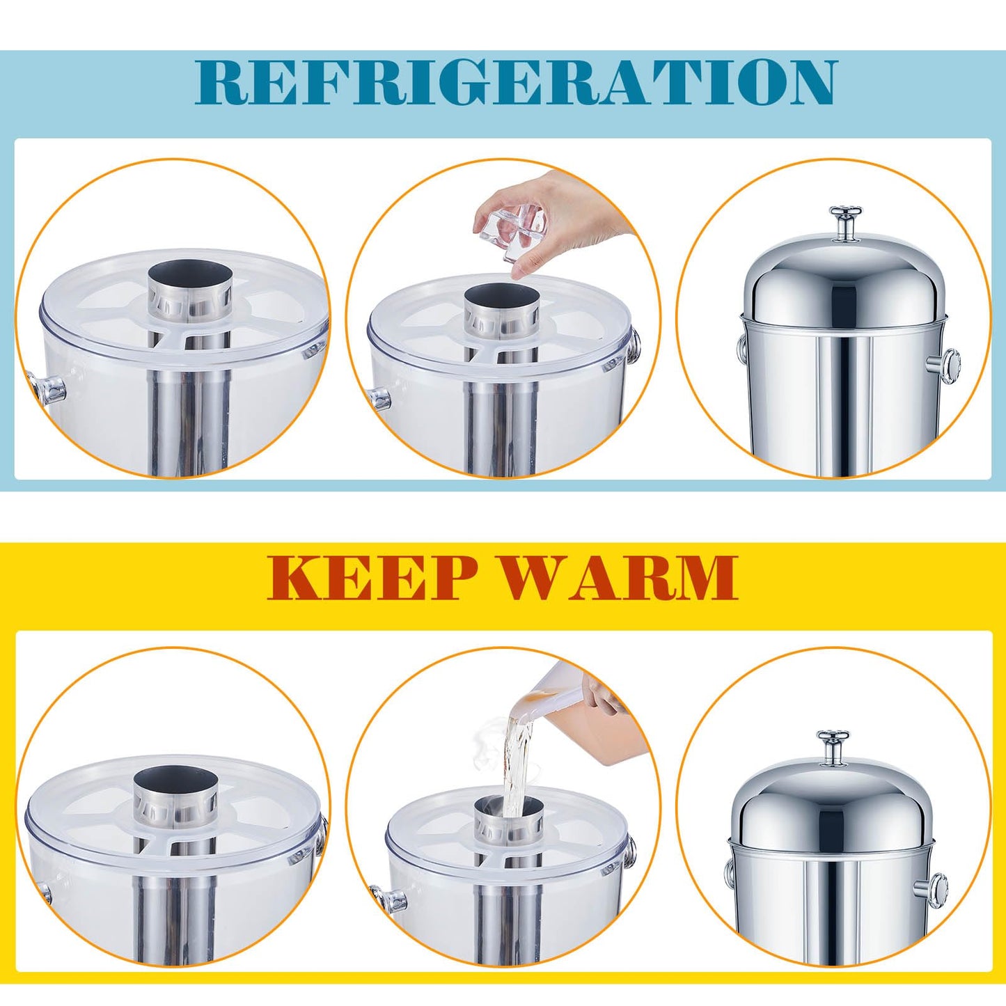 Gisafai 3 Pcs 2 Gallon Drink Dispensers for Parties, Beverage Dispenser with Stand, Stainless Steel Hot Cold Juice Dispenser with Centre Ice Core and Drip Trays for for Beer, Water Lemonade