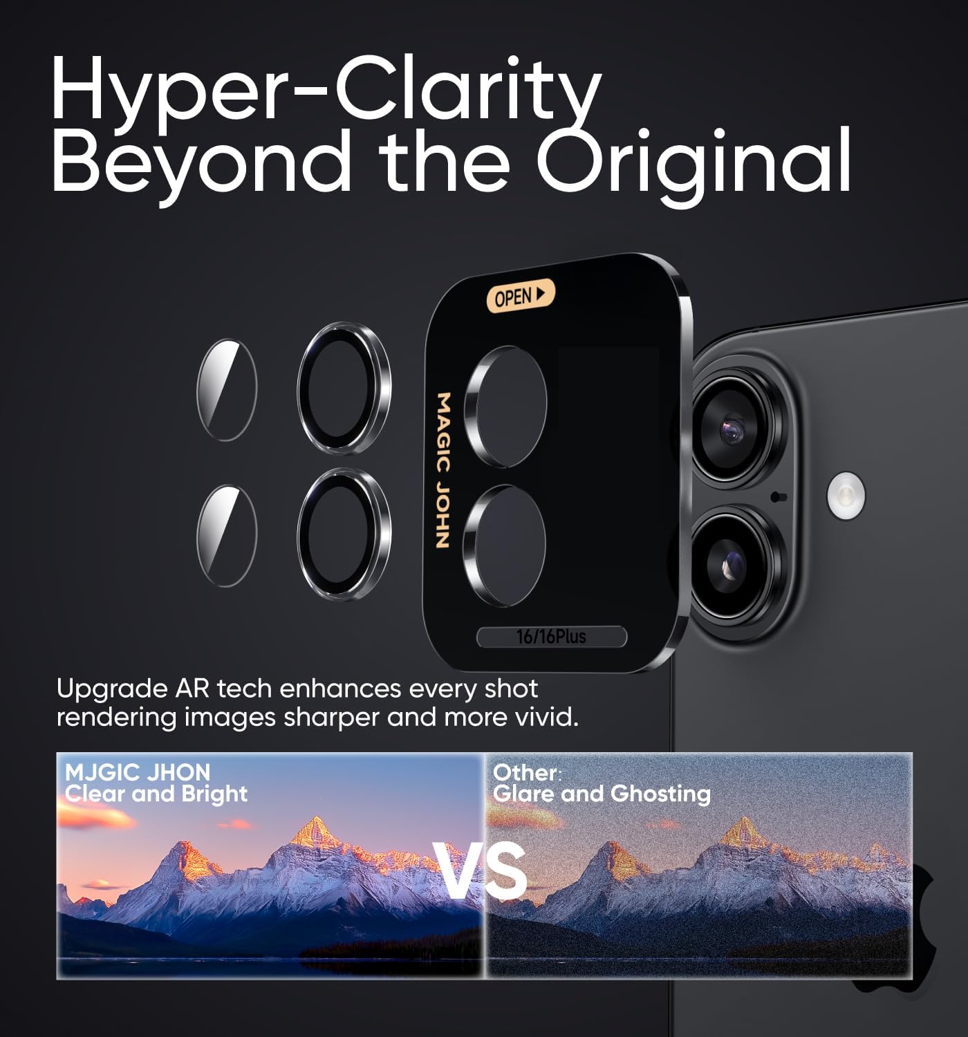 16Plus/16 Kit&1:1 9H Set 2, MAGIC JOHN for iPhone Camera Lens Protector [Alignment Invisible Perfect Fit] Aerospace