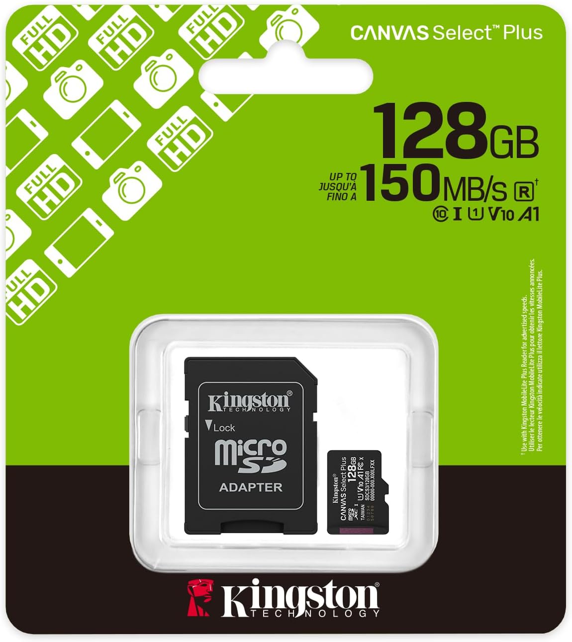 Kingston 128GB 150MB/s 10, U1, V10, A1 SDCS3/128GB Canvas Select Plus microSD Card | Up to | Class UHS-I, |
