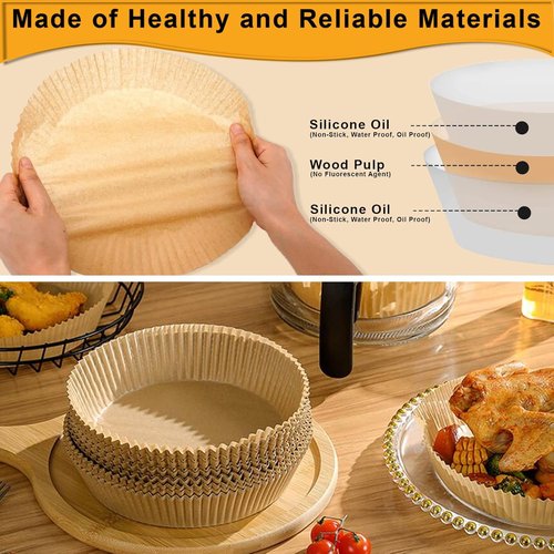 Air Fryer Paper Liners - 200 Pcs Non-Stick Disposable Liners for 2-5Qt Air Fryers | Waterproof & Oil-Proof