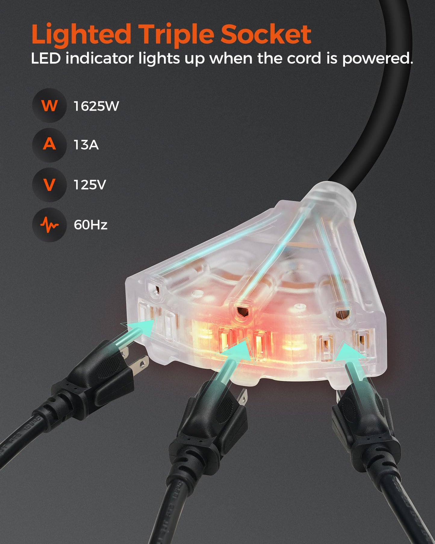 WILAWELS 50 FT 14AWG/3C SJTOW Retractable Extension Cord Reel and 18W 2000LM 25FT LED Work Light Bundle, for Garage, Workshop, Car Repair Scene B50CR06- Y04WL06