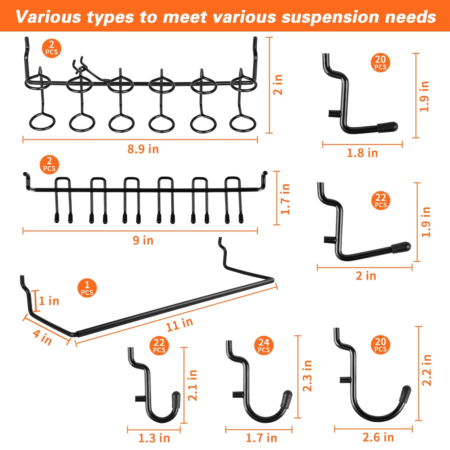 Hogurity 296 PCS Extra Thick 0.2'' Pegboard Hooks for 1/4" Peg Board Hanging Tools, Heavy Duty Metal Black Pegboard Accessories with Pegboard Bins and Peg Locks for Garage Organization