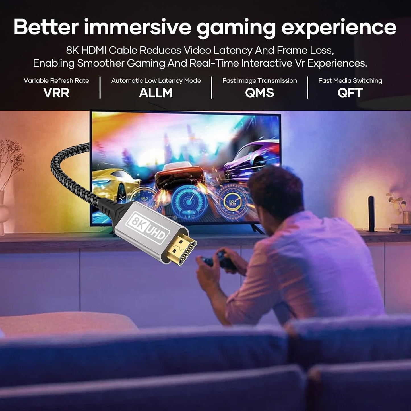 Lumivtx Extender,6.56FT(2M) 10K 8K@60HZ/4K@144HZ,HDMI 2.1 48Gbps HDR10+ PS5/PS4 HDMI Cable Extender Cable Male