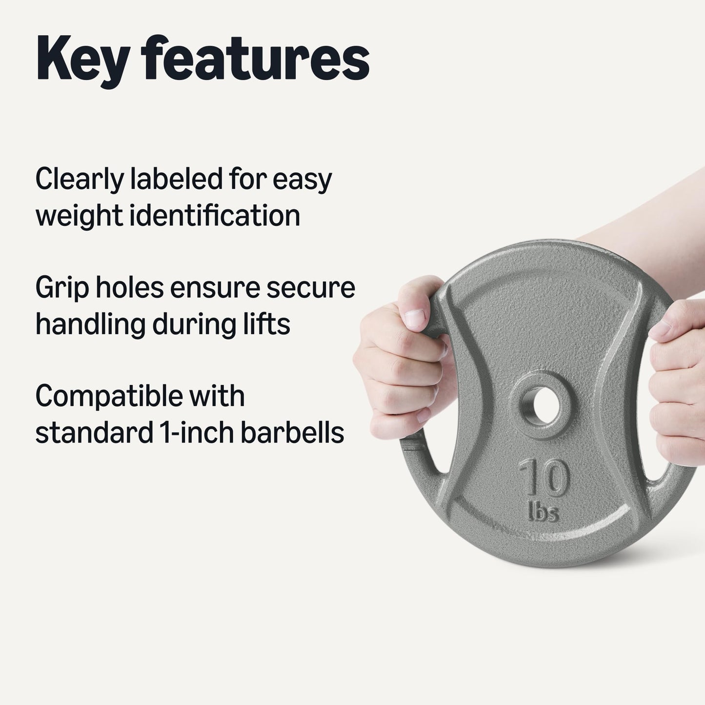 Amazon Basics 1-Inch Grip Weight Plates, 10 lb, Strength Training, Home Gym, 4 Pack