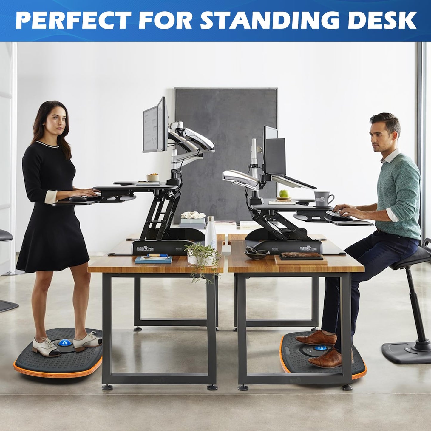 Ergohead Standing Desk Anti Fatigue Mat Balance Board with Marble, 360° Rotation Exercise Wooden Wobble Board Stability Rocker Perfect for Office, Workstation, Home, Gym, Kitchen