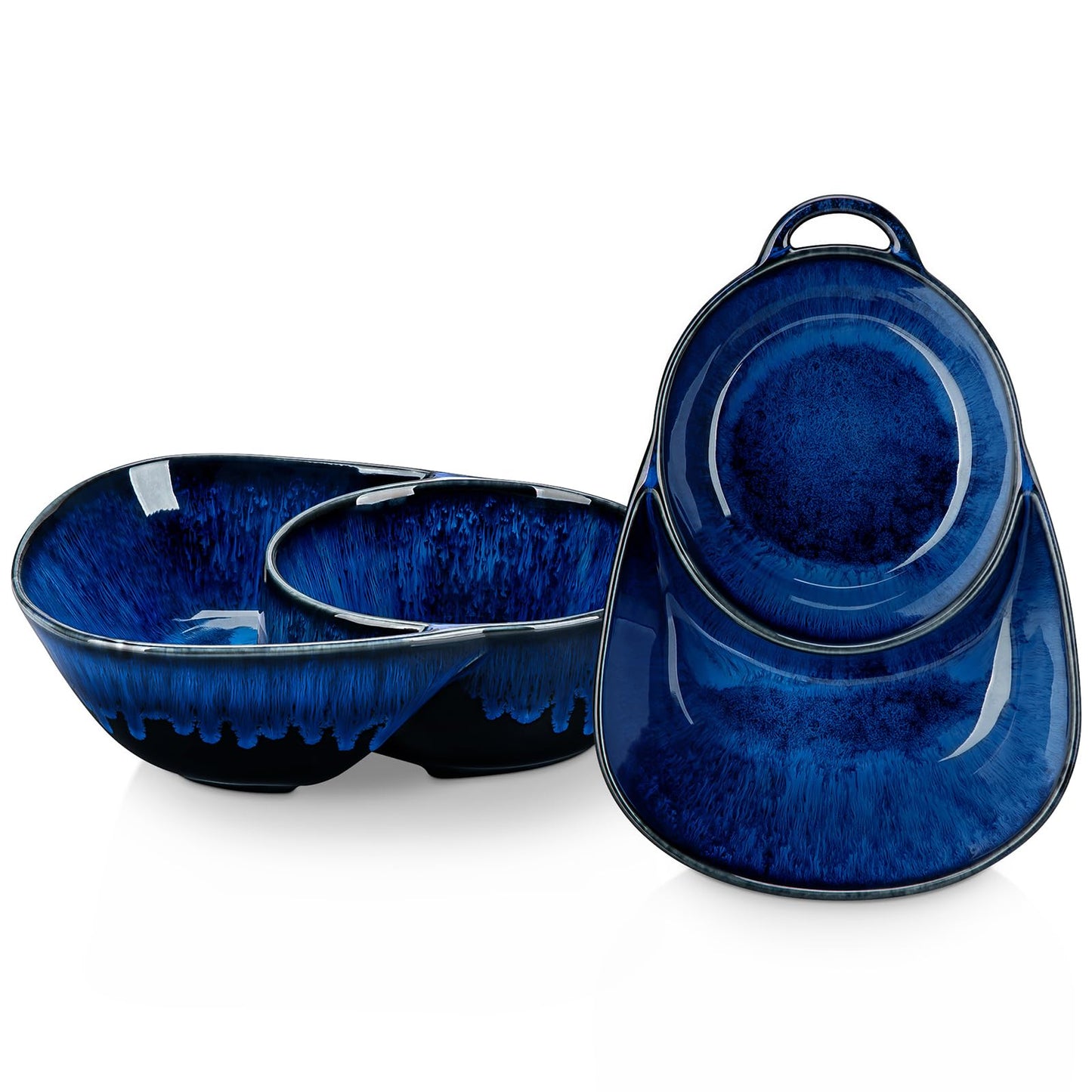 vancasso Starry Chip and Dip Bowl, Anti-Soggy Cereal Bowl, Soup and Sandwich Plate Combo, Breakfast Powls, Divided Snack Bowls Gifts for Wedding Housewarming Party, 2 Pack(Blue)