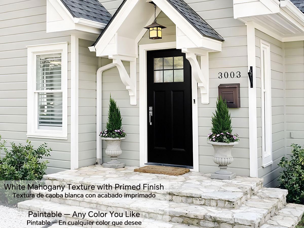 KHSHOW Fiberglass Entry Door, 36'' x 80" with Brickmould,Vinyl Frame,White Primed, Right Hand Inswing, Front Entry Knock-Down Door, 2-Panel Craftsman, 6-Lite Low-E Glass