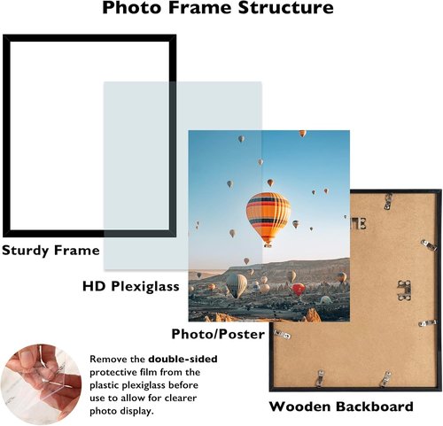 JCJMY 16x18 Black Picture Frame - Versatile Wall Hanging for Photos & Posters in Horizontal/Vertical Formats