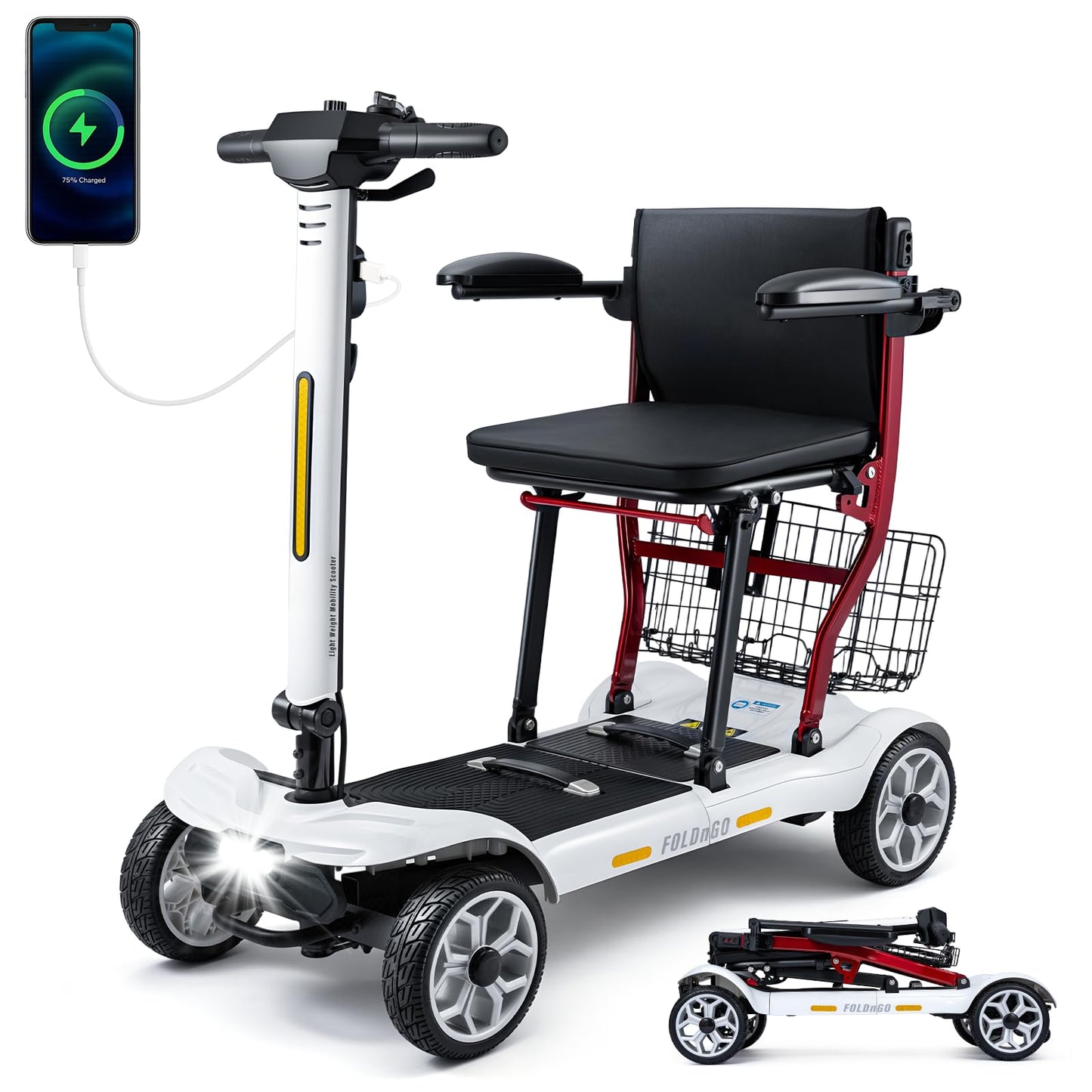 TOPIOM 4 Wheel Mobility Scooter-Electric Powered Wheelchair Device-Foldable Mobile Tool for Travel, Adults,Elderly-22miles Long Range Power Extended Battery with Charger (Single Battery: 13.5 Miles)