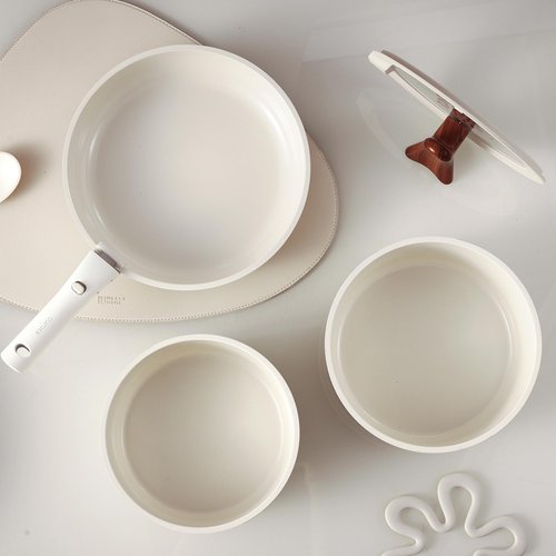 CAROTE Ceramic Pots and Pans Set Non Stick, Nonstick Kitchen Cookware Sets with Lid, Detachable Handle Sauté Pan Set, Non Toxic Frying Pan, Oven Safe, Induction Ready, Cream White