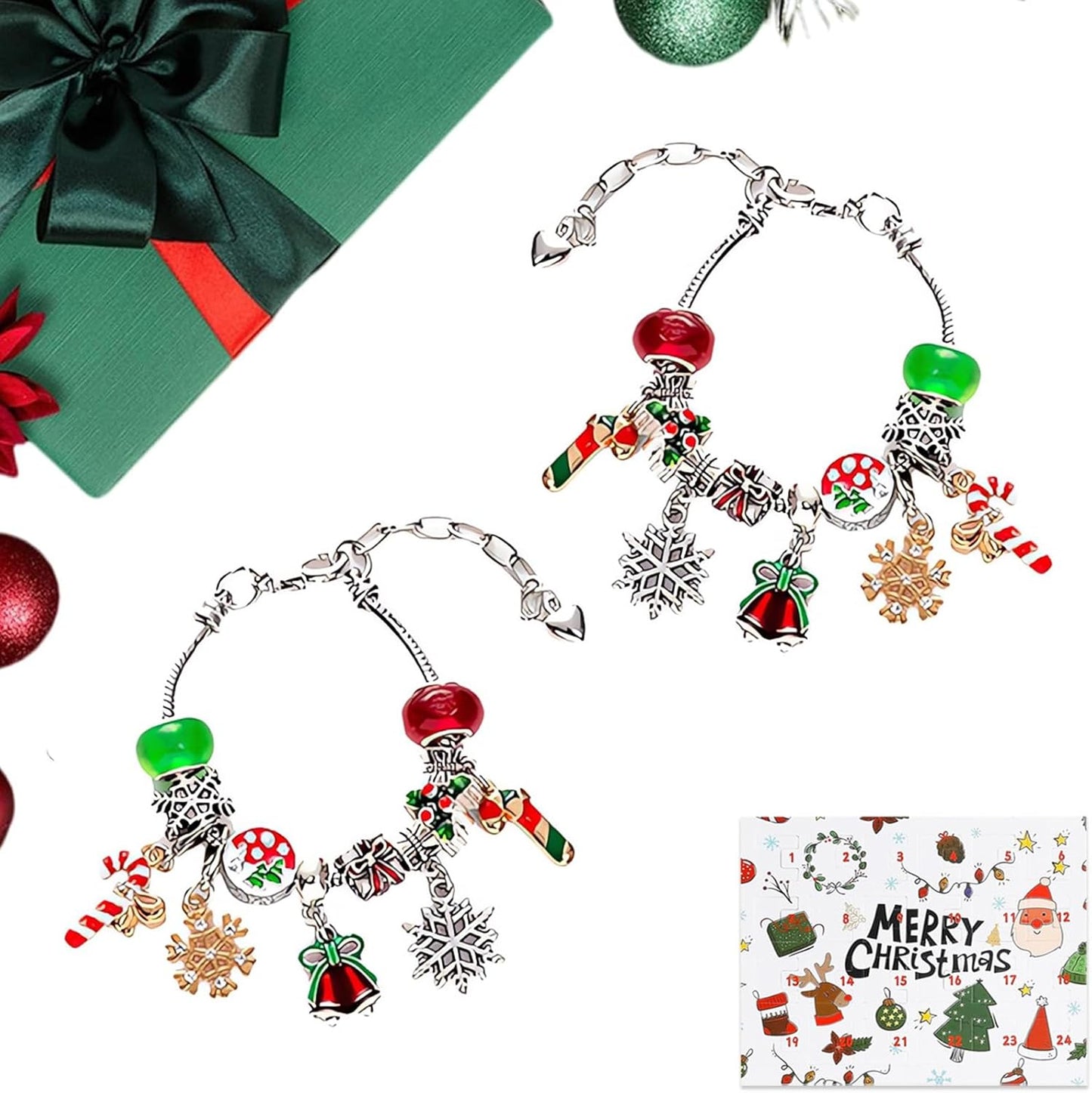 Skiennix Christmas Advent Calendar Bracelets 2024 - 24-Day Countdown with 22 Charm Beads & 2 Bracelets for Girls & Teens