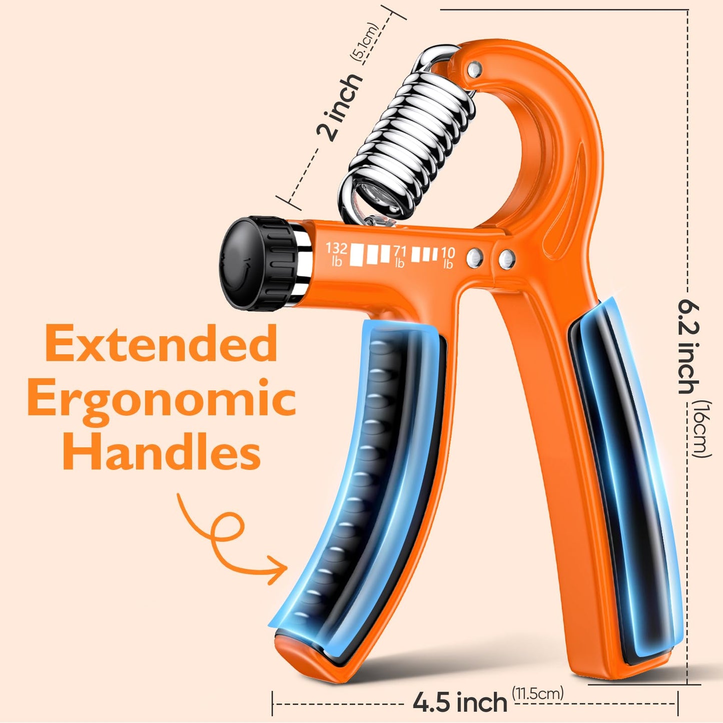 FitBeast Grip Strengthener Forearm Strengthener, Adjustable Hand Grip for Strength Training & Rehabilitation, 10-132 lbs Resistance, Ideal for Athletes and Physical Therapy (1 Piece Orange)