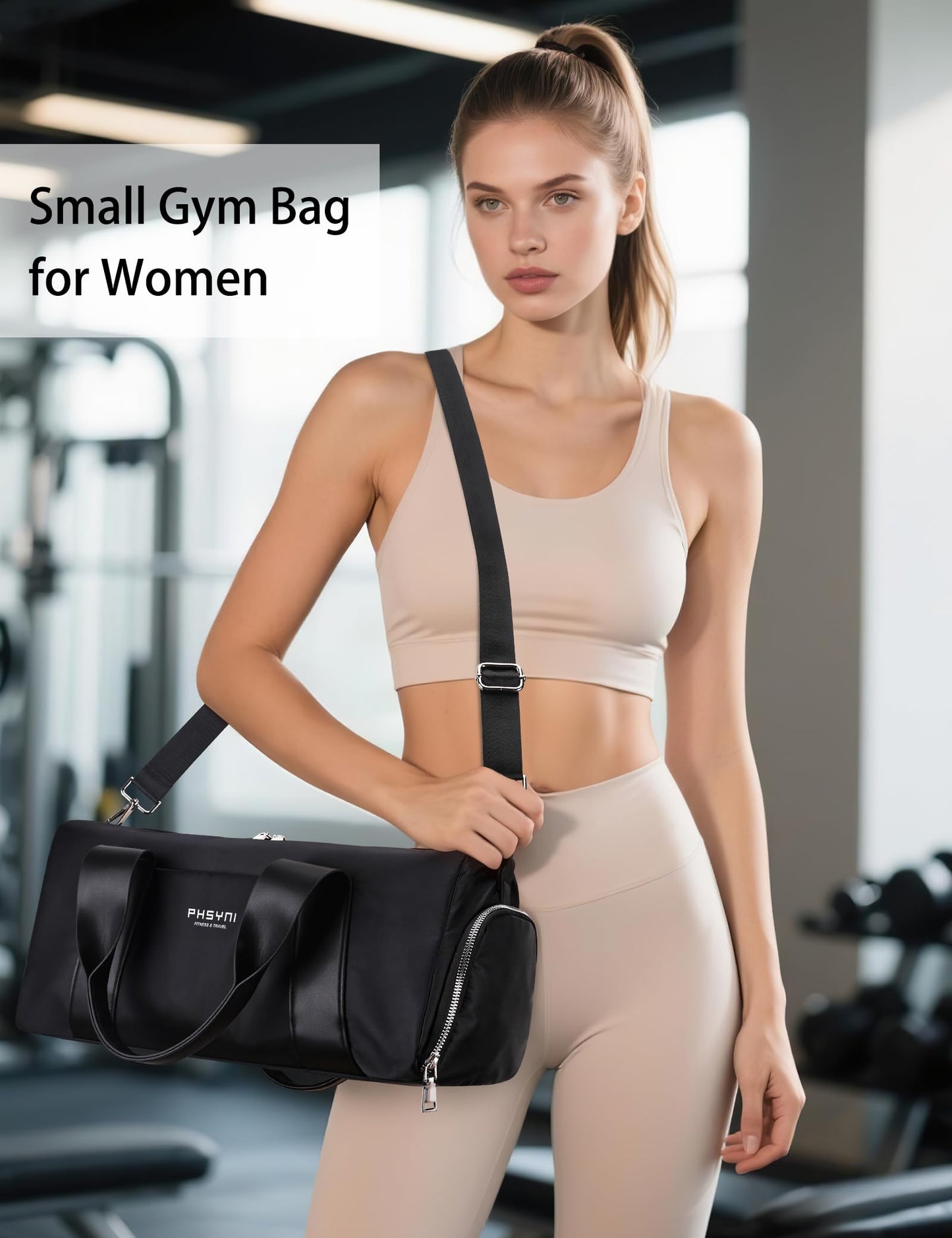 Sports Small Gym Bag for Women & Girls and Kids, Cute Mini Duffle Bag with Wet Pocket & Shoes Compartment, Personal Item Travel Workout Bag, 16"-Small, Black