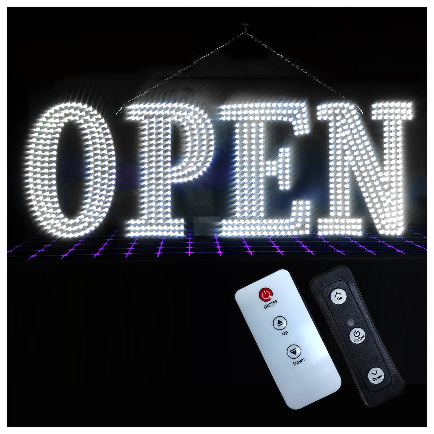 48"x17" Super Large LED Open Signs for Business with Remote Controlled, 10 Levels Brightness Adjustable Unique Design Super Bright with Chain, High Visibility for Store Bar Retail Shops Salon Office