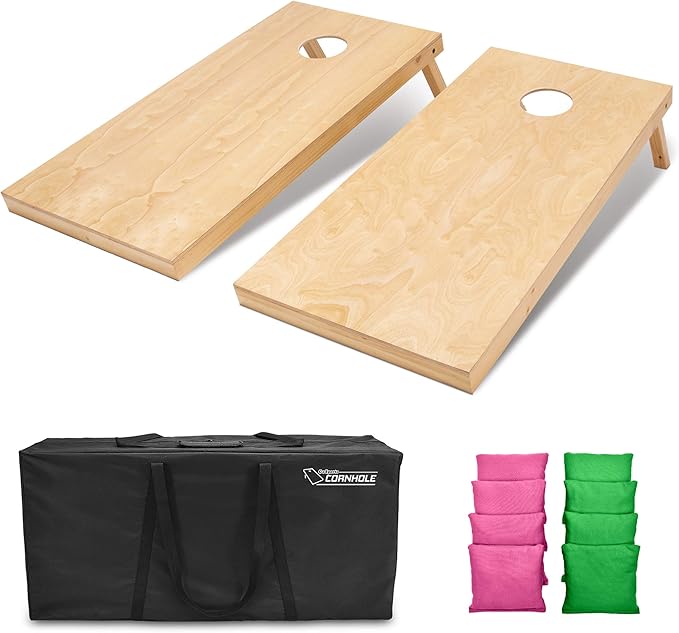 GoSports Regulation Size Wooden Cornhole Set with Natural Wood Finish - Includes Carrying Case