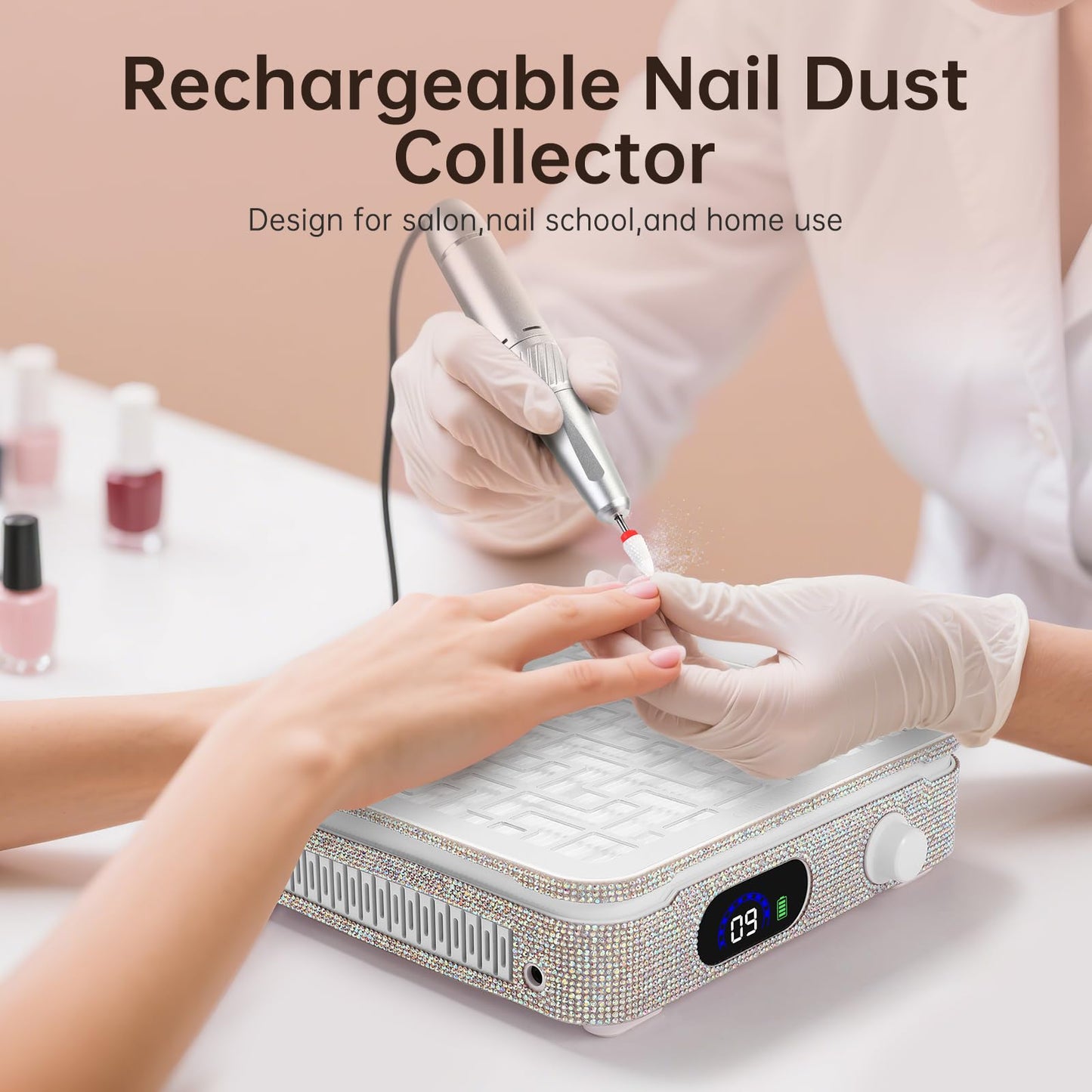 CHRISTINE SHELLY H20 UV Nail Lamp for Gel Nail Polish 96W, Plug-in LED Nail Light Professional Nail Dryer & 505 Powerful 1000PA Nail Dust Collector, Rechargeable Dust Collector Nail Tech