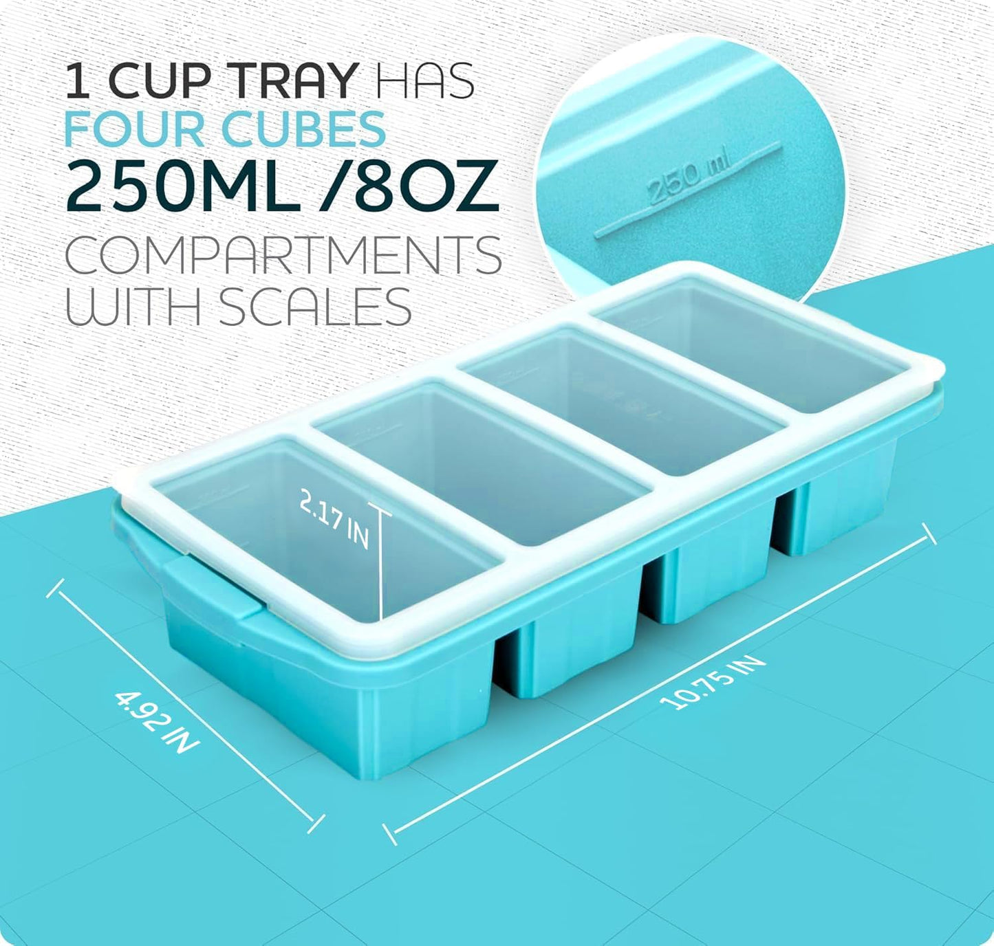 Silicone Freezer Tray With Lid - Versatile Soup Container Molds for 2-Cup & 1-Cup Portions | Oven & Dishwasher Safe