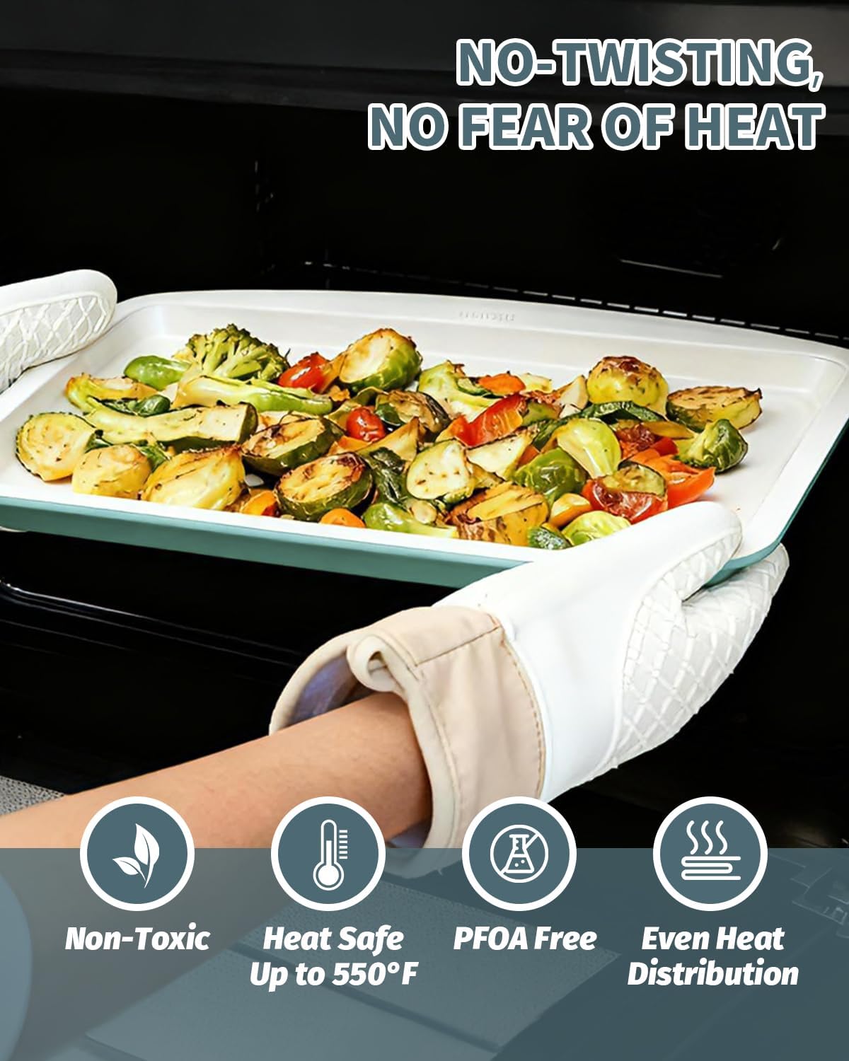 Skiennix Ceramic Nonstick Baking Pans Set - 30 PCS Stackable Bakeware, 550°F Oven Safe, Green