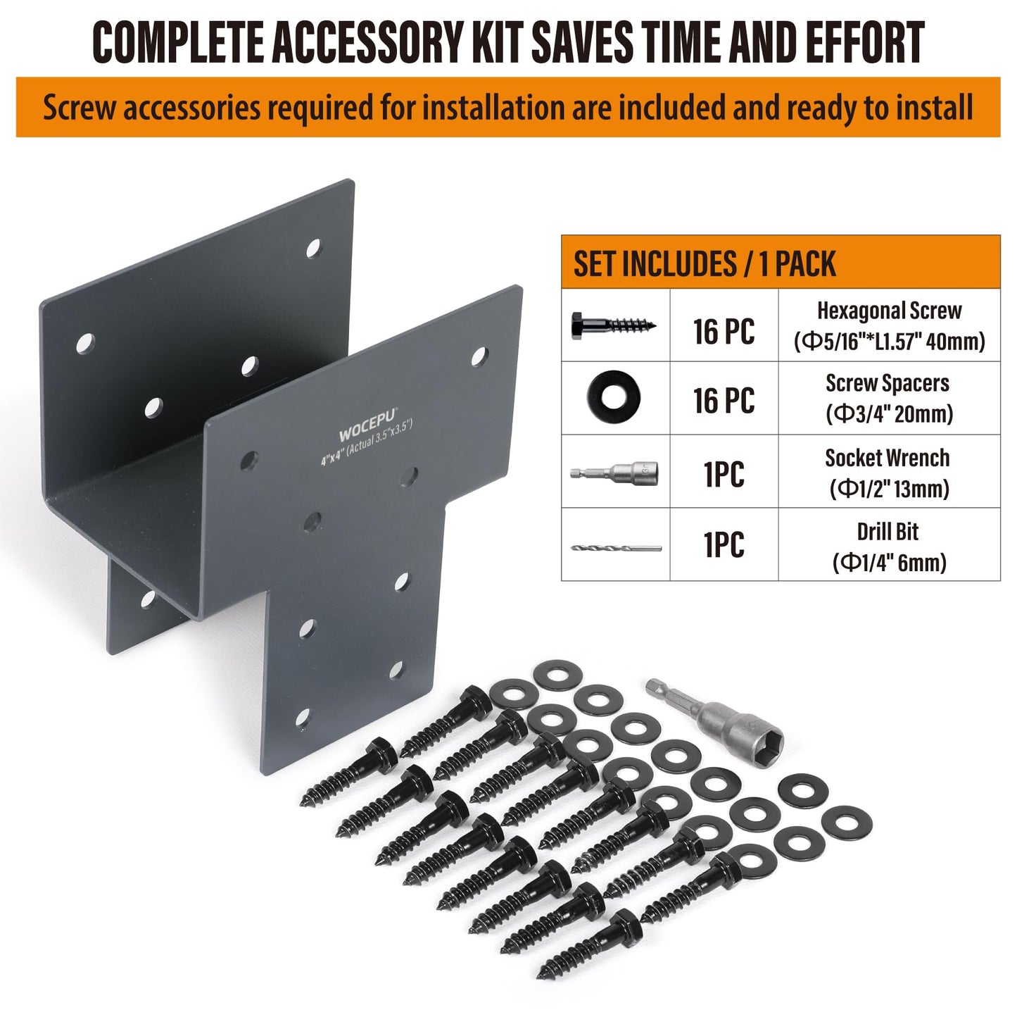 Wocepu 2 Pack Heavy Duty 4x4 (Actual 3.5"x3.5") Stainless Steel Post Caps Tie Bracket, Fit Connecting Wood Gazebo, Deck Patio Post and Wood Beams Bracket (Dark Ggray)