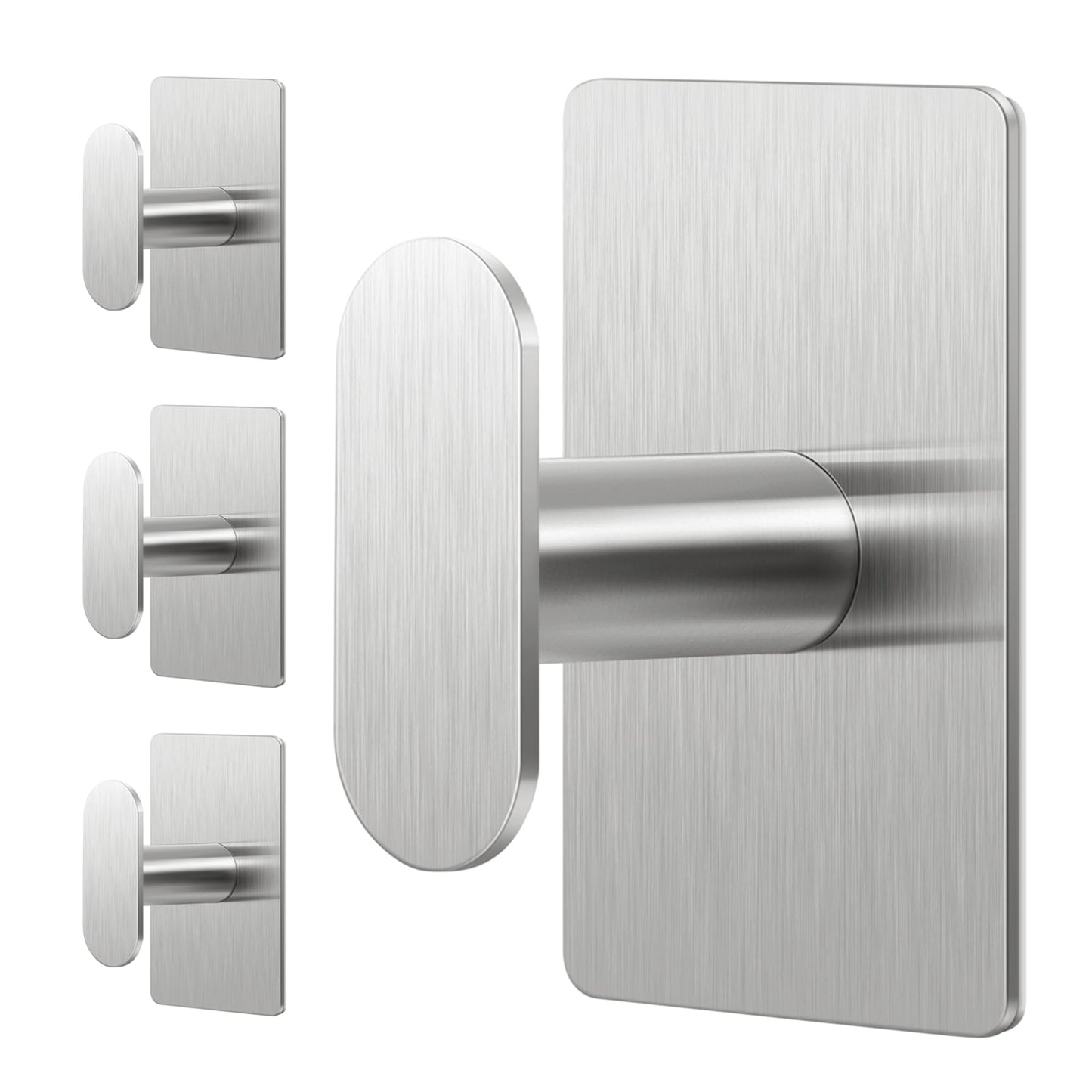 pickpiff Adhesive Towel Hooks for Bathroom: 20LB Extra Strong Wall Hanger for Shower Kitchen RV Dorm Apartment, Silver 4 Pack