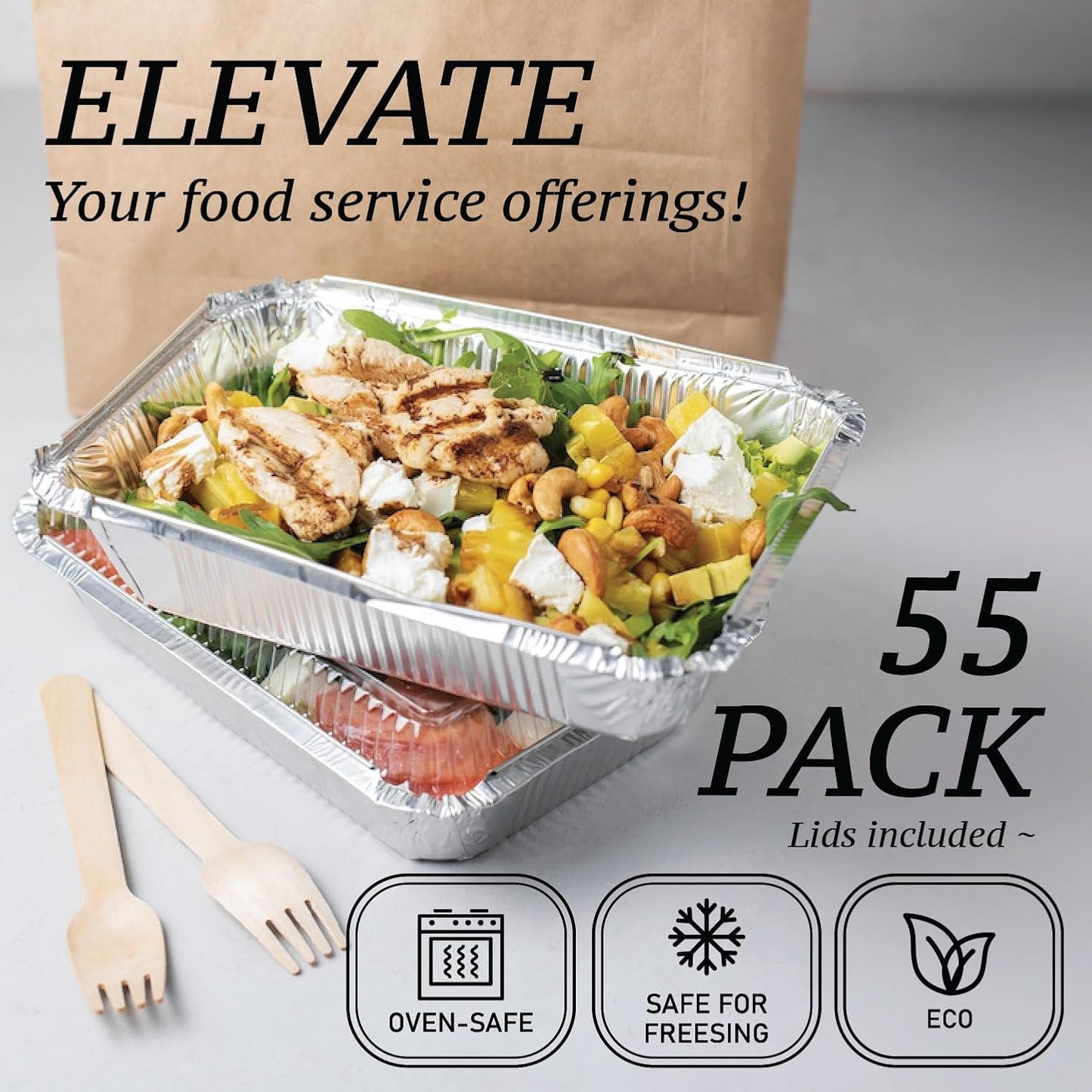 Regine Switzerland Aluminum Containers - 55 Count Disposable Foil Pans with Lids | 2.25LB, 8.5"x6" for Takeout & Food Storage