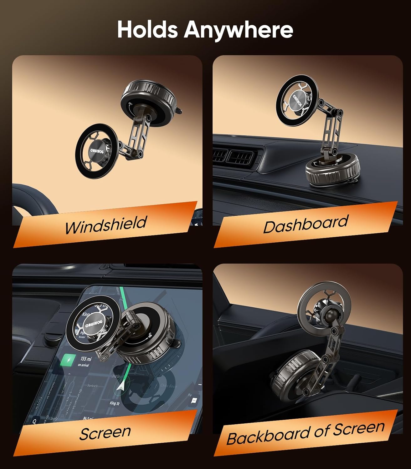 CRUIHOG Holder,3-AXIS 360 Car Phone Telescopic Arm Magnetic Phone Mount, Rotatable & Adjustable & Foldable Vacuum
