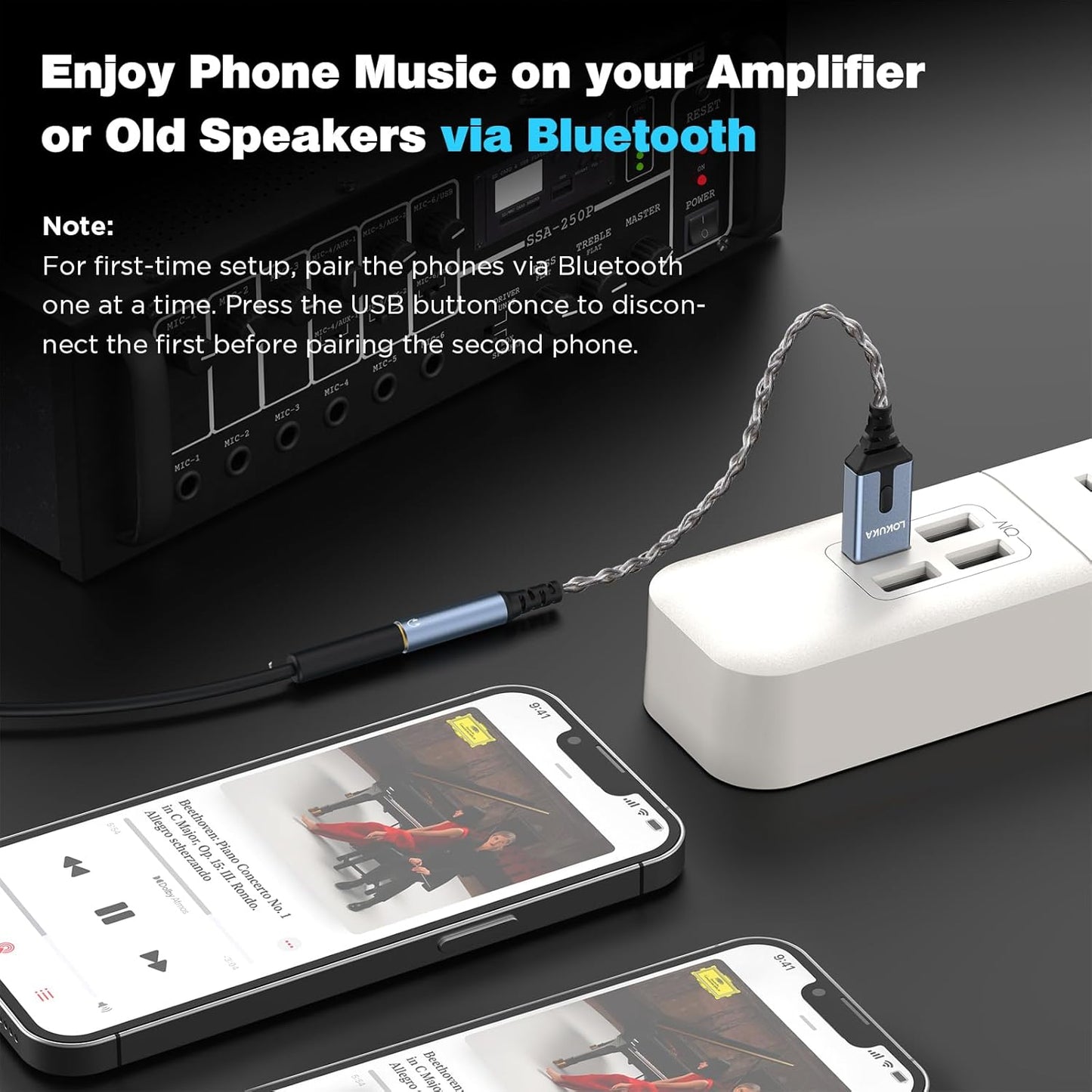 LOKUKA 5.3 3.5mm 8-Strand Bluetooth to Aux Adapter for Car or Speaker, Bluetooth Receiver with Single Crystal Copper