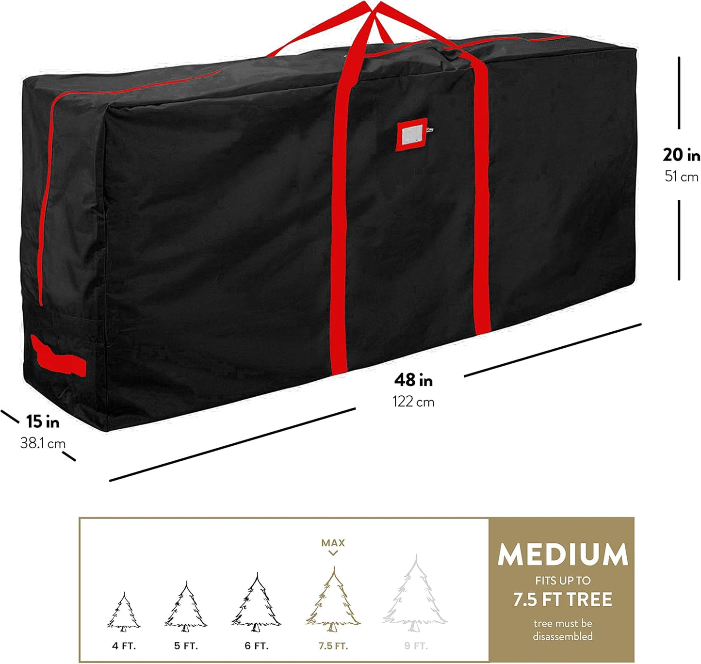 ZOBER Christmas Tree Storage Bag | 600D Oxford Fabric - Waterproof & Tear-Proof for 7.5 Ft Trees - Durable Handles & Card Slot - Black