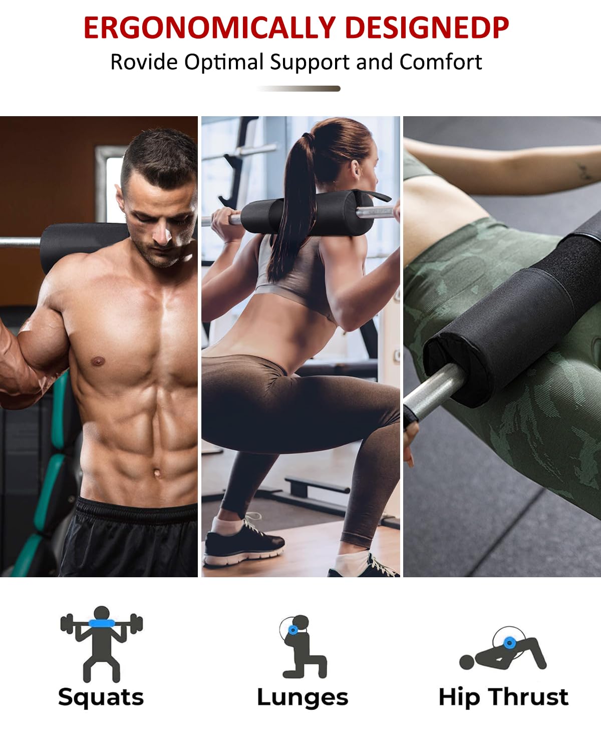 Barbell Squat Pad Nylon Padding AntiSlip- Thick Foam Barbell Pad for Squats Cushion, Lunges&Bar Padding for Hip Thrusts - Standard Weight Bar Pad - Provides Cushion to Neck Shoulders Training