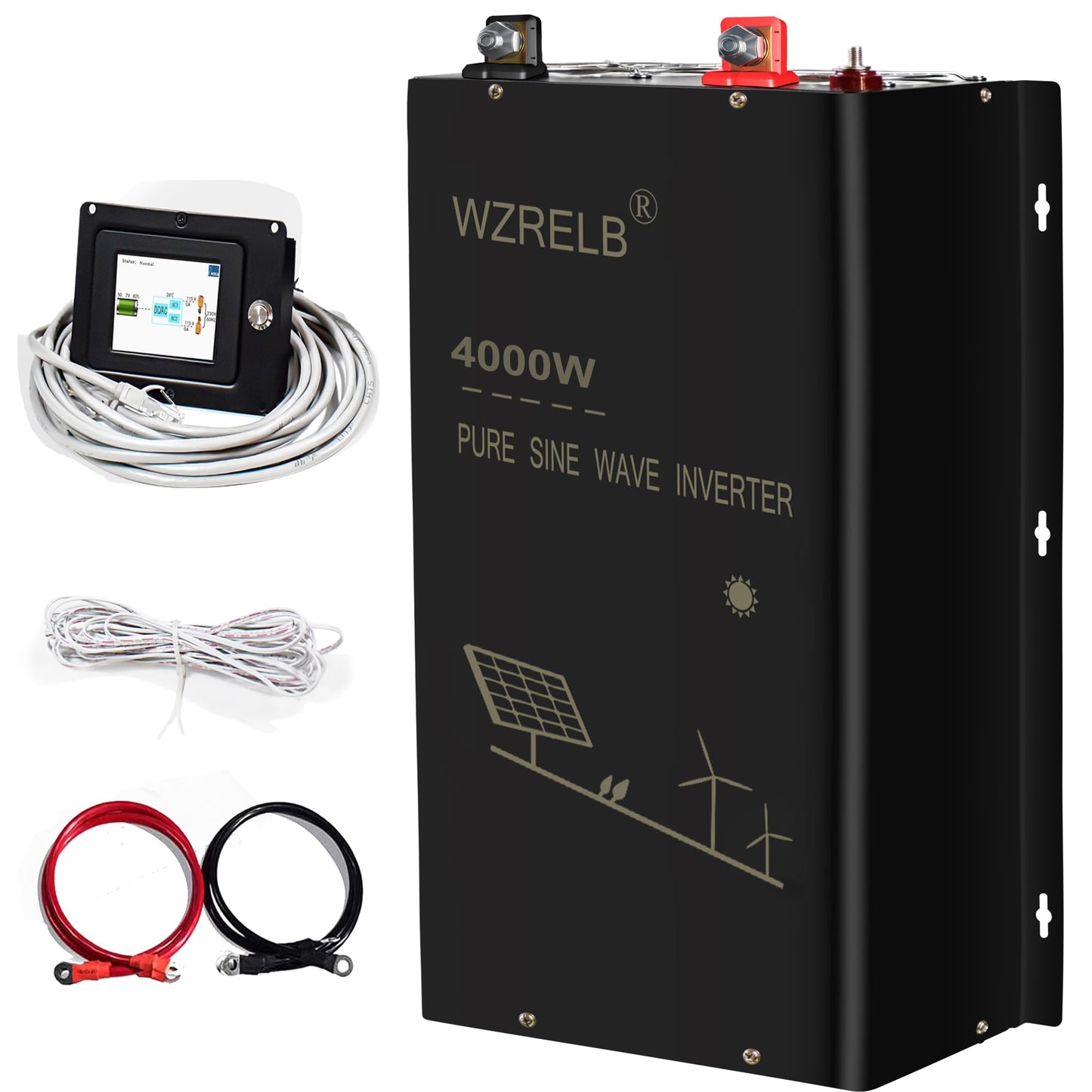 WZRELB 4000W 48V Pure Sine Wave Inverter,48 Volt DC to AC 120V 240V Split Phase Power Inverter,8KW Surge,5 AC Outlets,AC Hardwire Terminal,15ft LCD Remote Panel