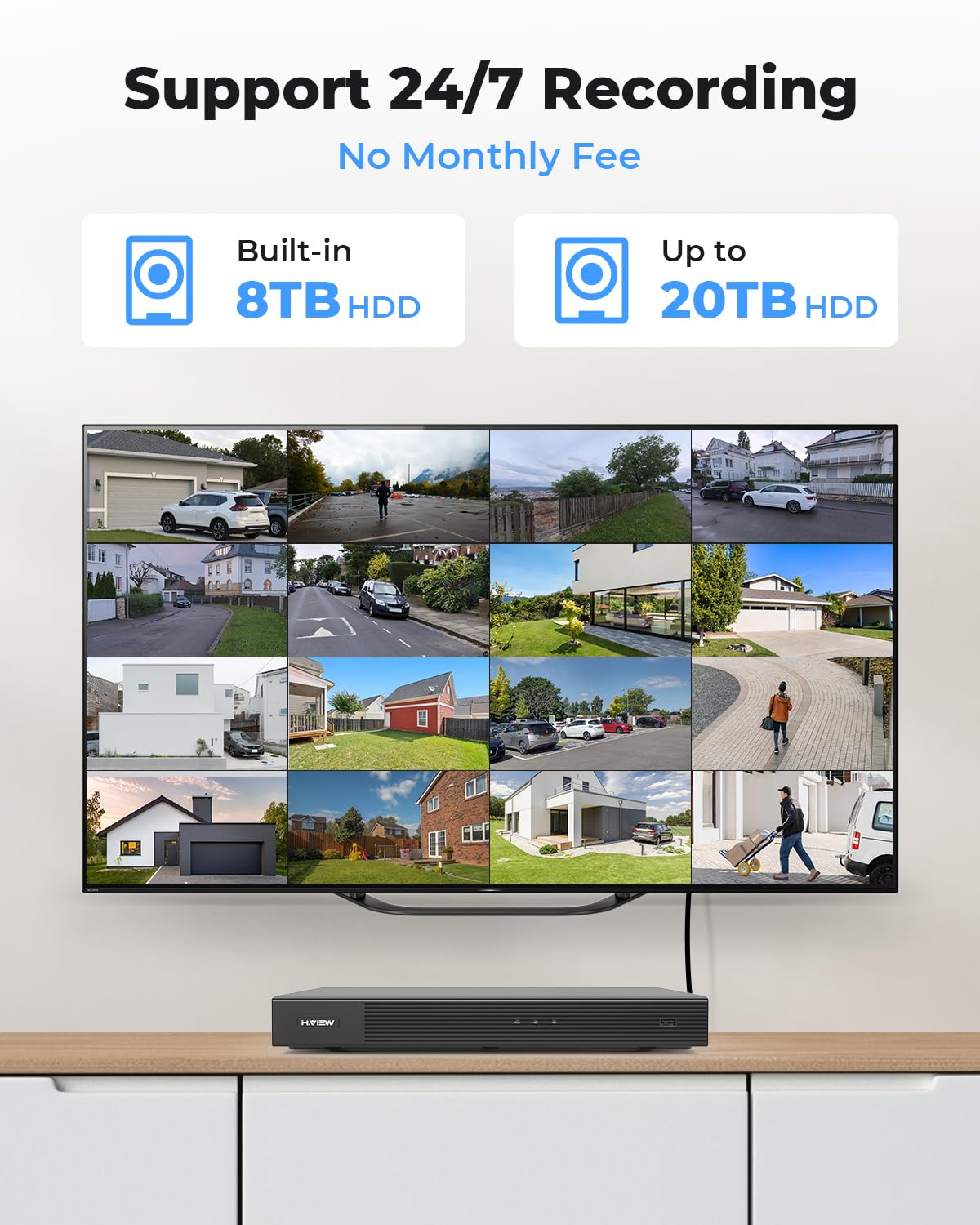 H.VIEW 16 Channel 4K PoE Security Camera System, 16CH Commercial NVR Ultra Large 8TB, 16x 8MP Outdoor IP Cameras with Audio, AI Smart Human Detection, 16x Cables, Wired CCTV for Business