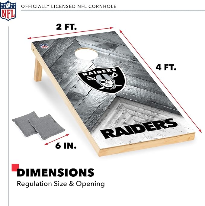 NFL Football 2' x 4' Regulation Size Solid Wood Cornhole Set with Direct Print HD Team Graphics Great Gift for Any Football Fan! Bean Bag Toss Family Outdoor Game