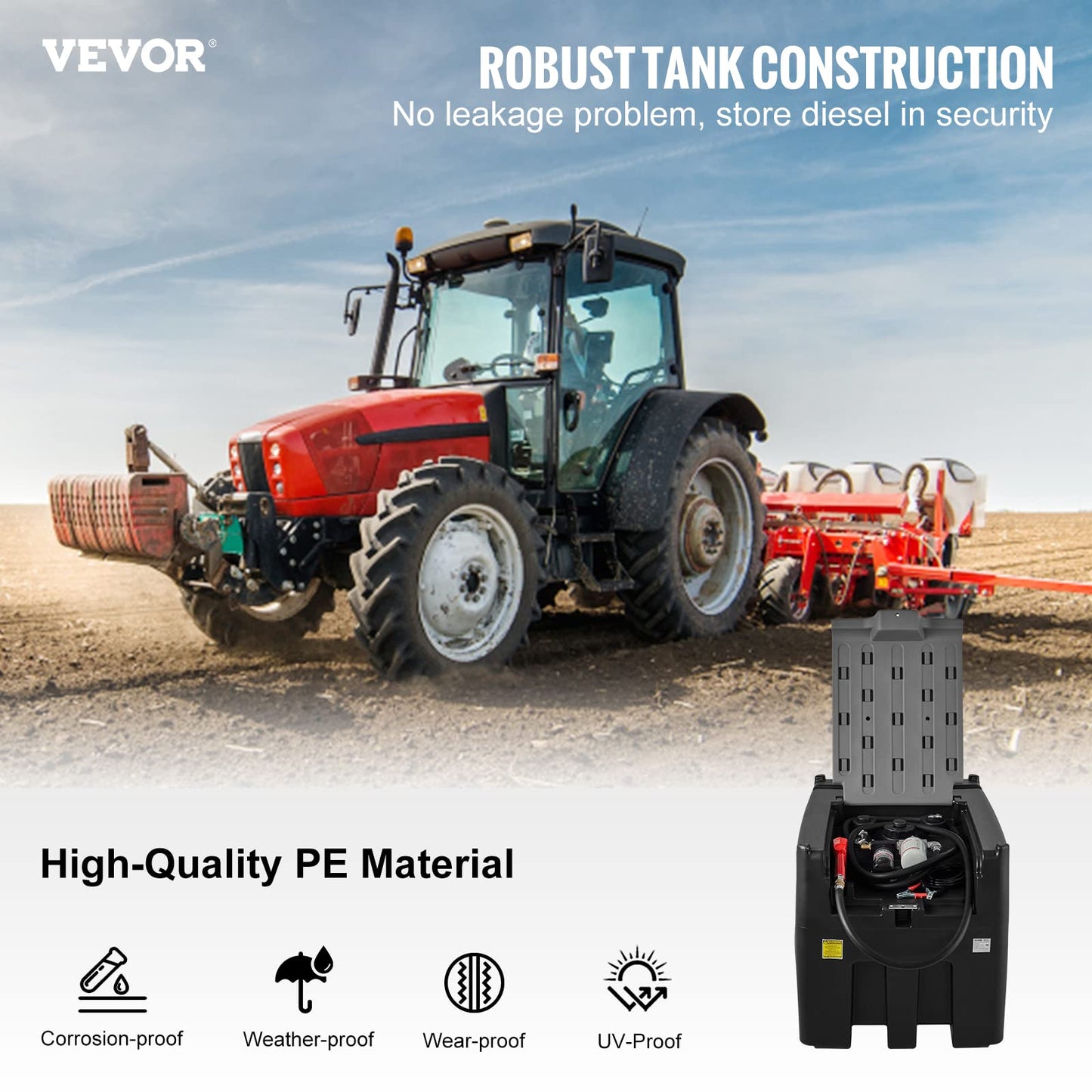 VEVOR Portable Diesel Tank, 116 Gallon Capacity & 10 GPM Flow Rate, Diesel Fuel with 12V Electric Transfer Pump and 13.1ft Rubber Hose, PE Transfer Tank for Easy Fuel Transportation, Black