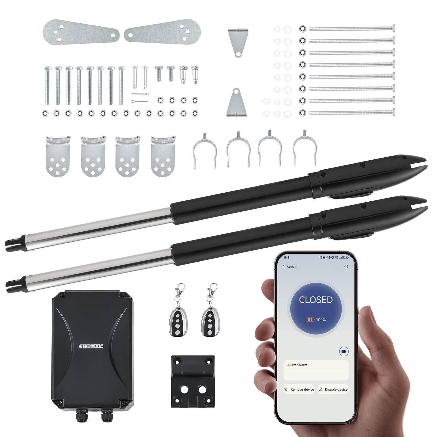 CO-Z Smart Gate Opener Kit, App Compatible Dual Swing Gate Opener for Doors up to 660lb*2, Automatic Electric Gate Opening System with Remote Controls & Release Keys for Driveway Home