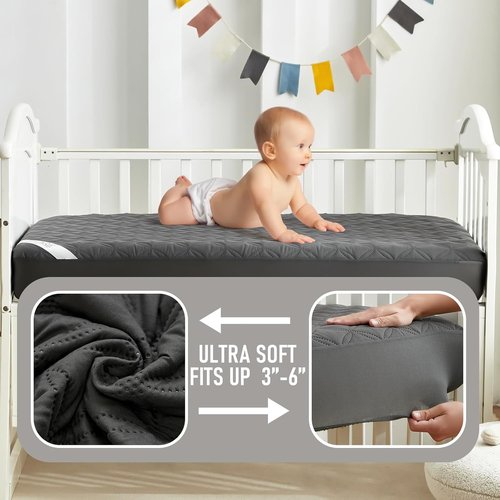 BEDLORE Waterproof Mattress Protector - Soft Gray Crib Pad | Noiseless & Machine Washable, 2 Pack (52''x28'')