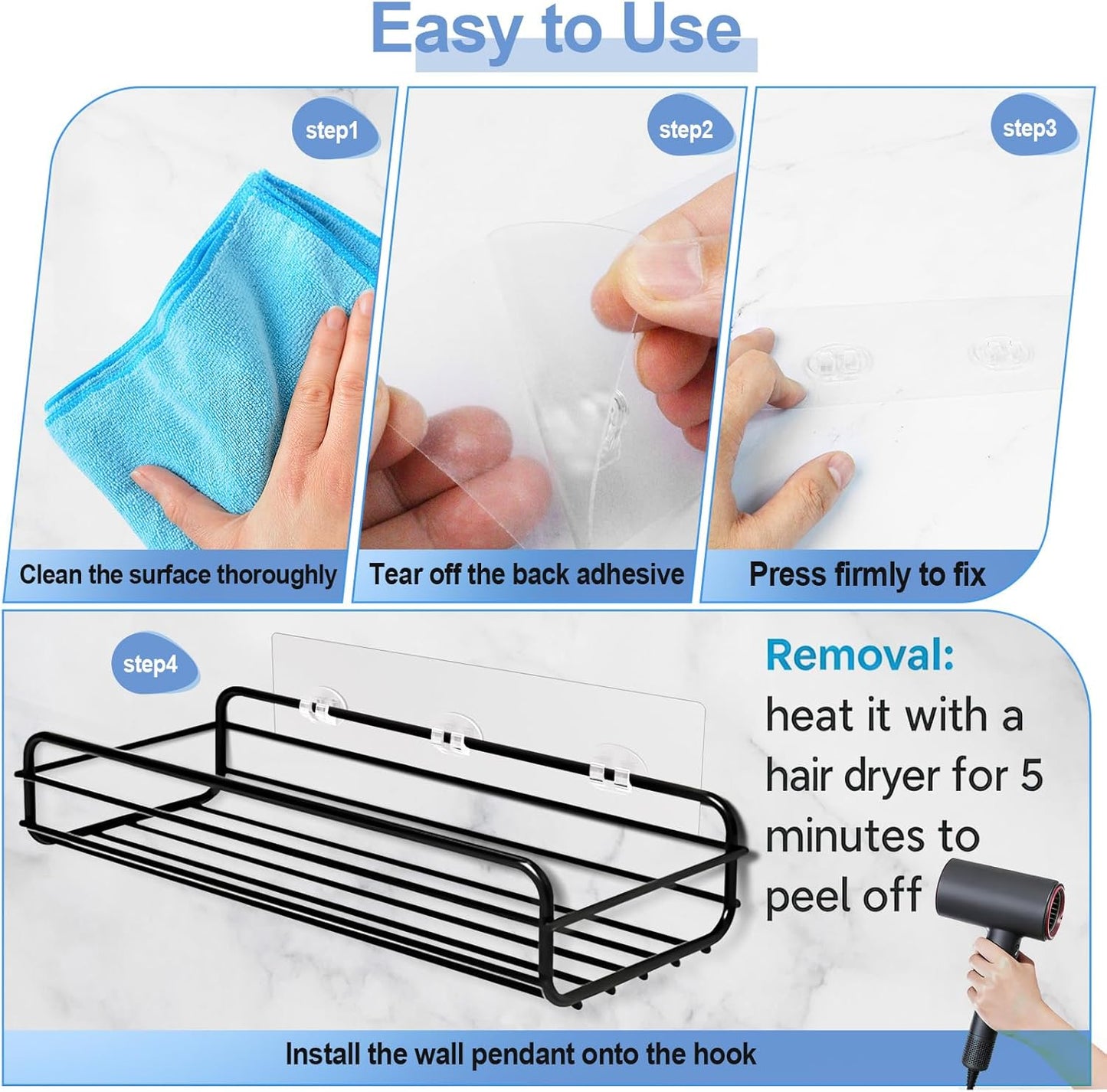 Skiennix Shower Caddy Adhesive Strips - Strong Waterproof Replacement | No Drilling, 2 Pack