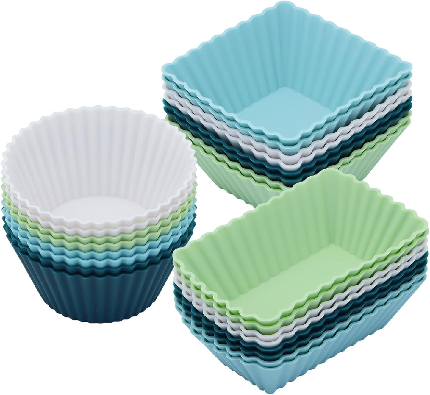 Skiennix Silicone Muffin Cups - 24-Pack Reusable Cupcake Liners in Neutral Colors | Round, Square & Rectangular