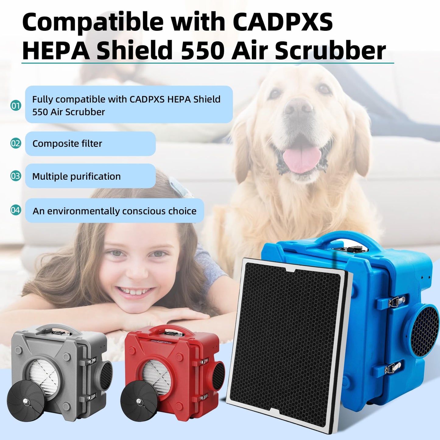 NURATIT 550 HEPA & Activated Carbon Filter Compatible with CADPXS Shield 550 HEPA Air Scrubber, Shield 550 MERV-17 Standard Pleat 18.7x15.6x2, Shield 550 Filter, 2-in-1 Filter Replacement 3 Packs