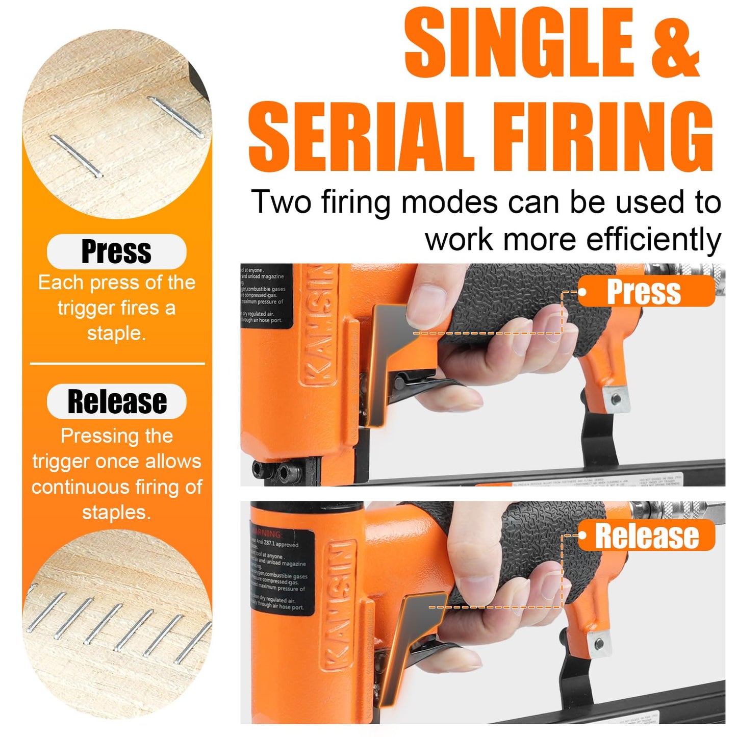 KAMSIN KNL8016S 21 Gauge Pneumatic Serial Upholstery Stapler with Extended Long Magazine, 1/2" Crown Staples, 1/4" to 5/8" Leg Length, Air Power Upholstery Staple Gun for Furniture and Woodworking