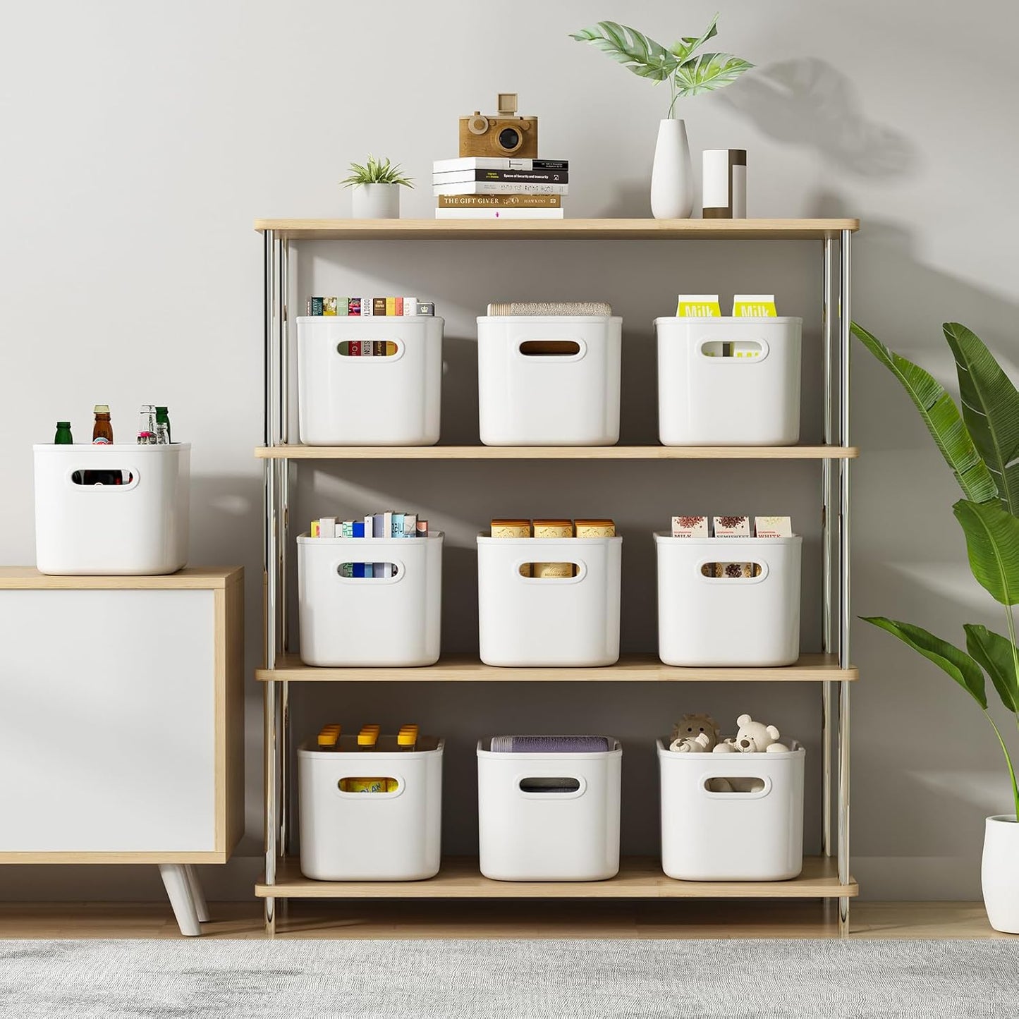ORGIDOL 8 Pack White Storage Bins - Stackable Containers with Lids for Organizing Crafts & Snacks | 9.85x6.9x5.7 Inch