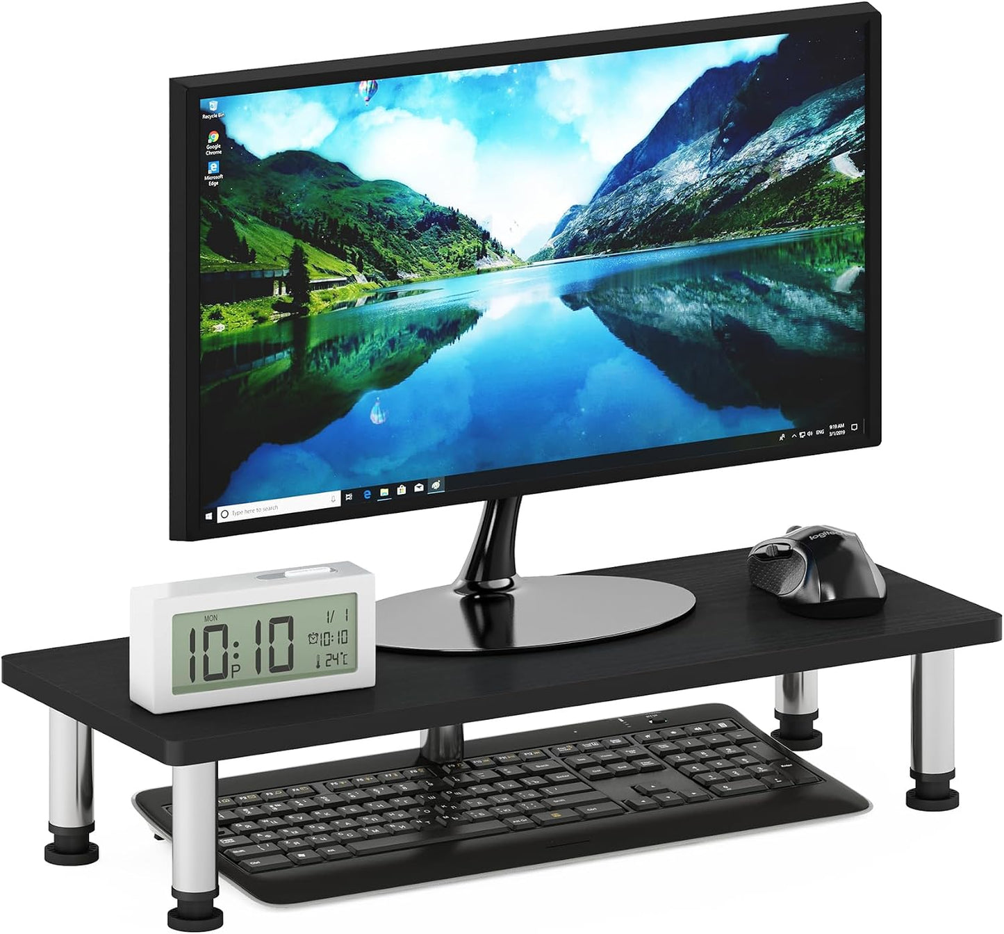 Furinno Monitor Riser Stand - Americano Finish with Stainless Steel Tubes