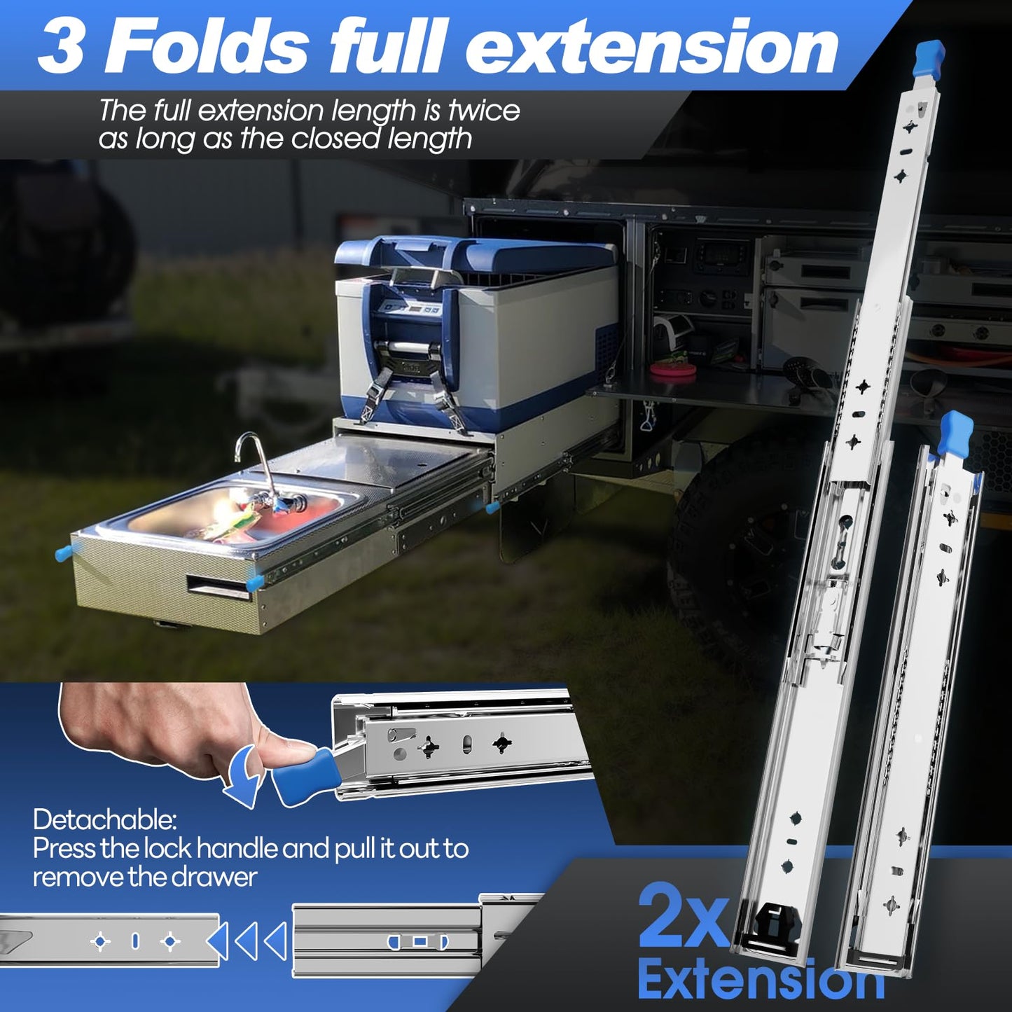 SHUHANG 1 Pair 170 lb Load Capacity Heavy Duty Locking Drawer Slides 12 14 16 18 20 22 24 26 28 30 32 34 36 38 40 Inch Full Extension Ball Bearing Side Mount Rail with Lock Industrial Tool Box Runner