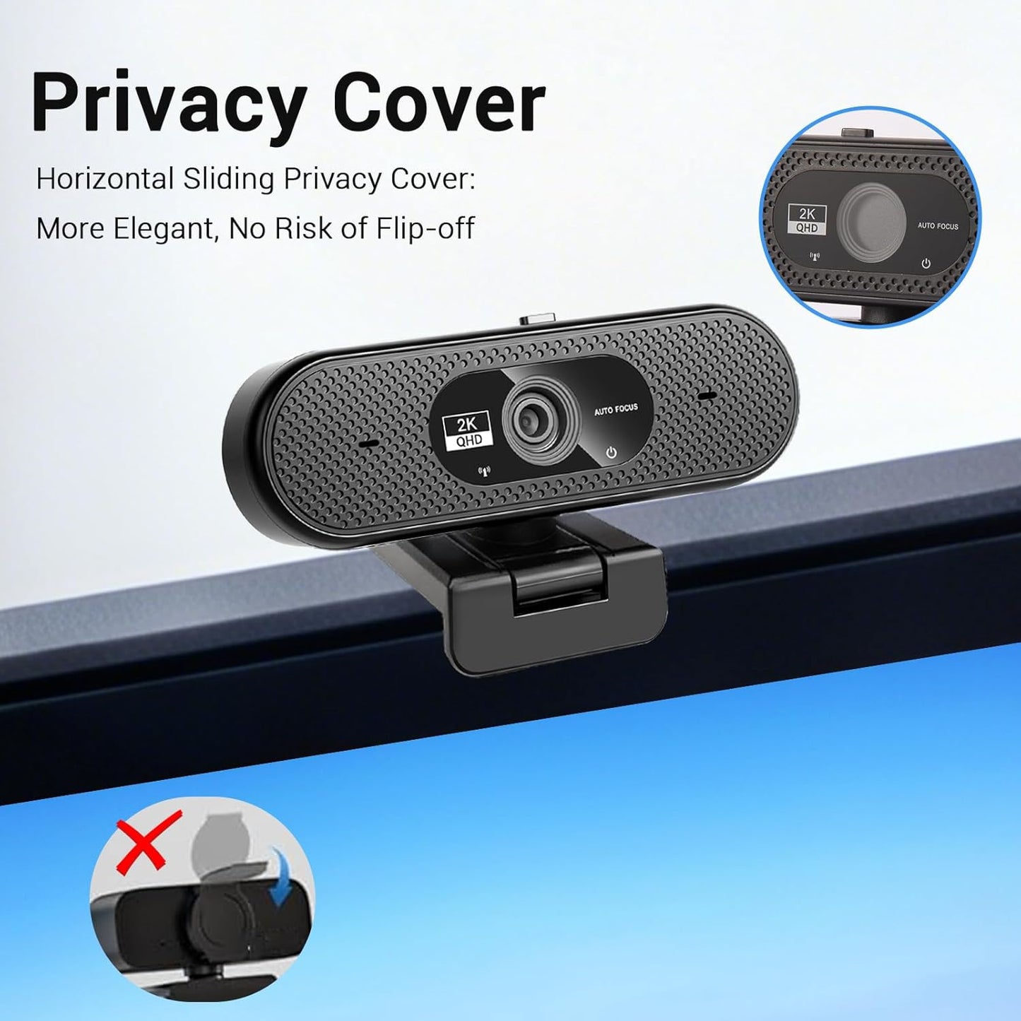 Generic 2K Hprosper Webcam with Microphone, Automatic Light Correction & Privacy Cover, Wide Angle USB Camera for PC