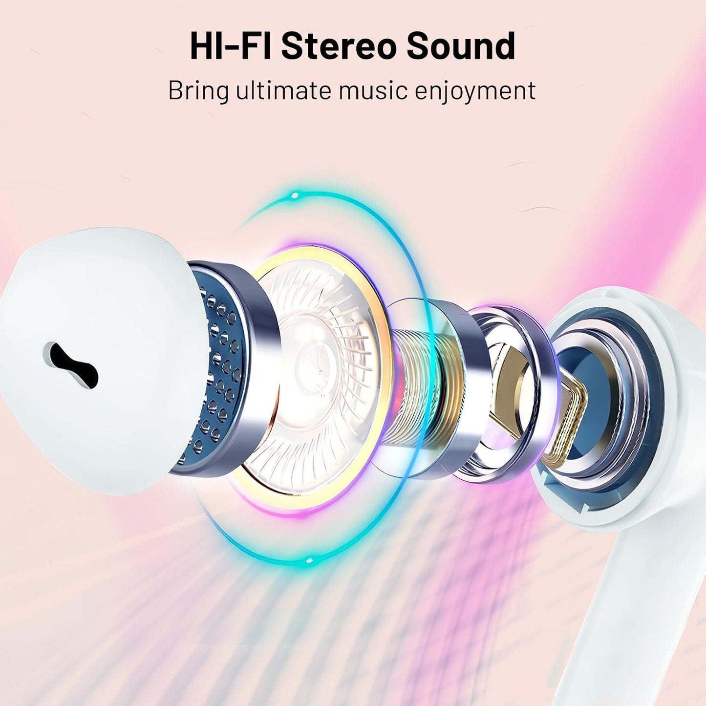 50H IPX7 Wireless Earbuds, Bluetooth Headphones with HiFi Stereo Noise Cancelling Mic, USB-C Charging Case, Playtime