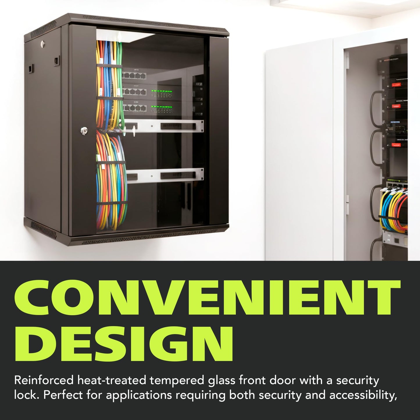Pearington 12U Server Rack Enclosure with Glass Door, Cooling Fan, Locks, & Removable Side Panels - 12U Wall Mount Network Cabinet