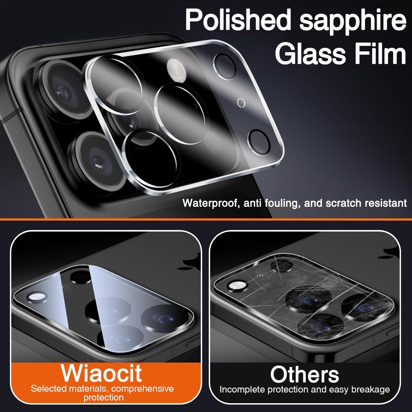 3 Pack 17 9H Wiaocit Tempered Glass Camera Lens Protector for iPhone Pro Max, Hardness, Anti-Scratch, Case Friendly