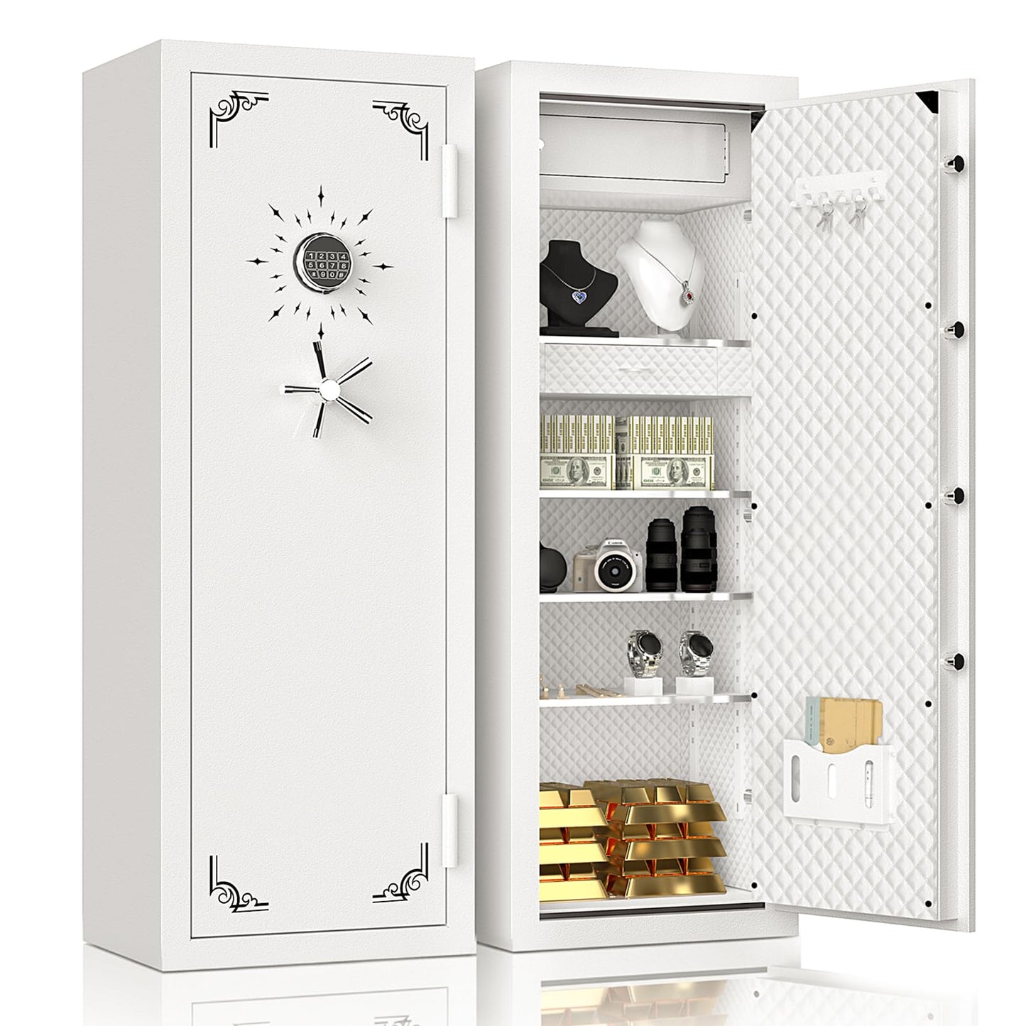 59.05''H Extra Large Fireproof Safe for Home, 13 Cu Ft Home Safes Water and Fireproof, Heavy Duty Big Safety Boxes with Digital Lock&Keys, Drawer and Adjustable Shelves for Jewelry, Doc, Valuables